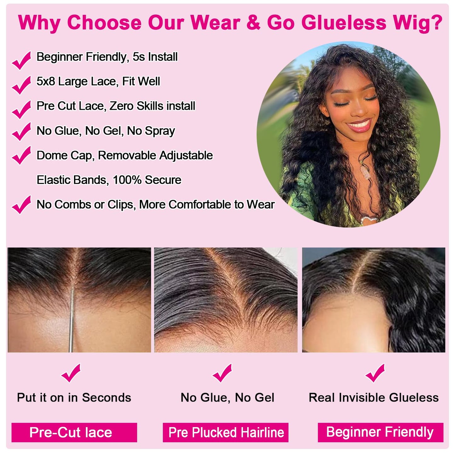5x8 Glueless Wigs Human Hair Pre Plucked Pre Cut Deep Wave Glueless Wigs Human Hair 5x8 Hd Lace Closure Wigs Human Hair Curly Human Hair Wig 180% Density Wear And Go Glueless Wigs Human Hair (28inch)