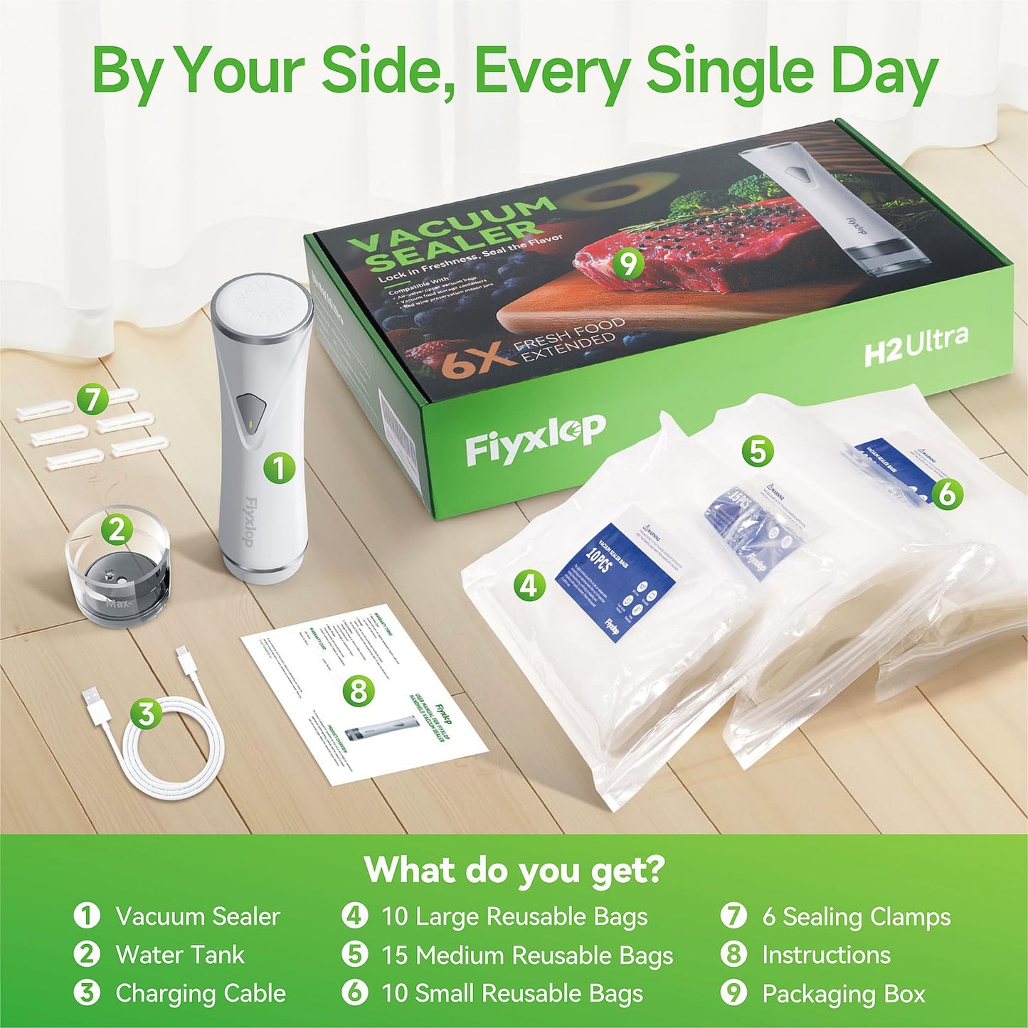 Fiyxlop Handheld Vacuum Sealer, Premium Vacuum Sealer for Food + 35 Reusable Sous Vide Bags, Powerful Vacuum Food Sealer for Kitchen, Home, BBQ, Travel
