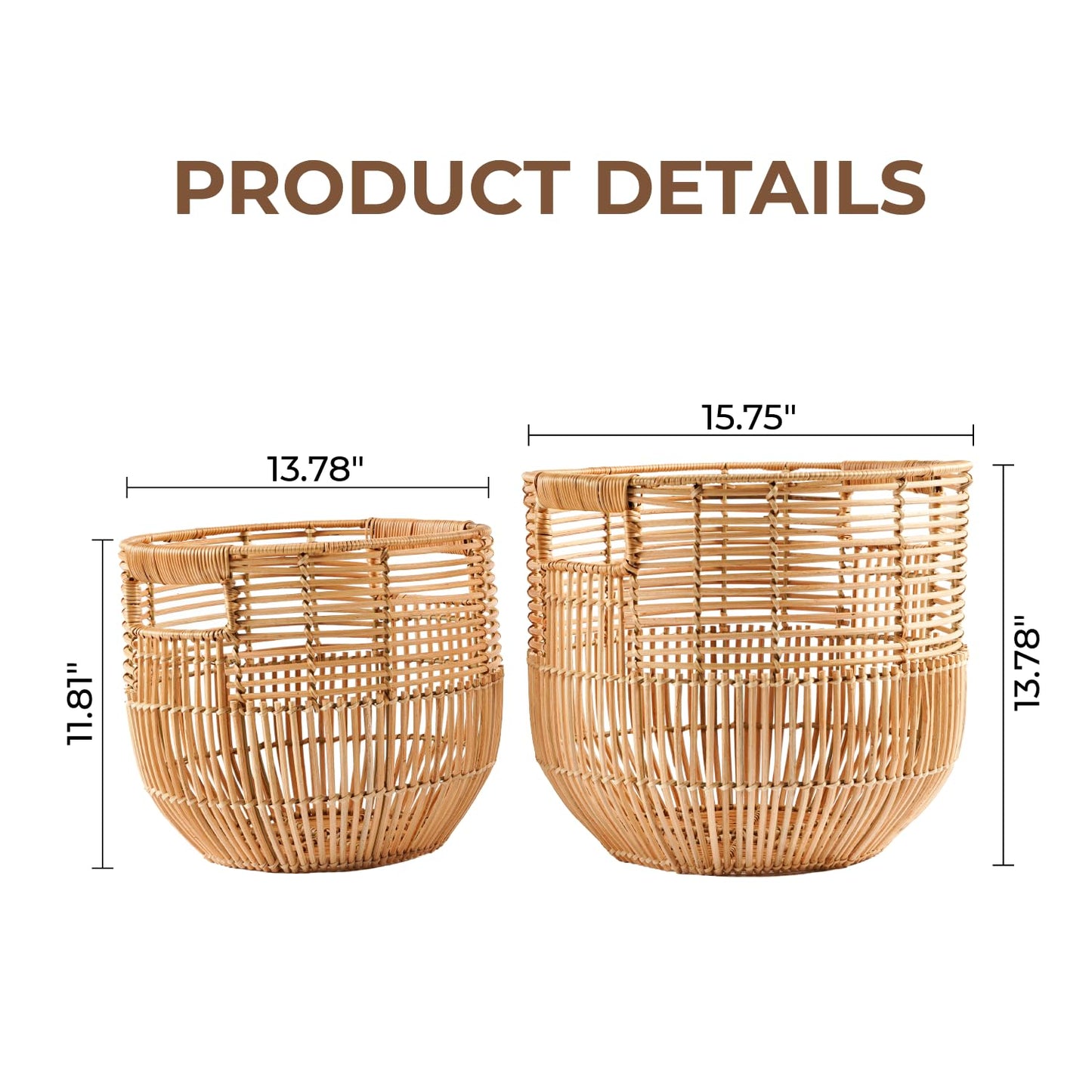 X AVIA HANDICRAFTS Set Of 2 Large Woven Blanket Baskets With Handles | Round Wicker Rattan Storage Floor Baskets for Shoe In Living Room | Extra Big Boho Rattan Laundry For Pillow, Blanket