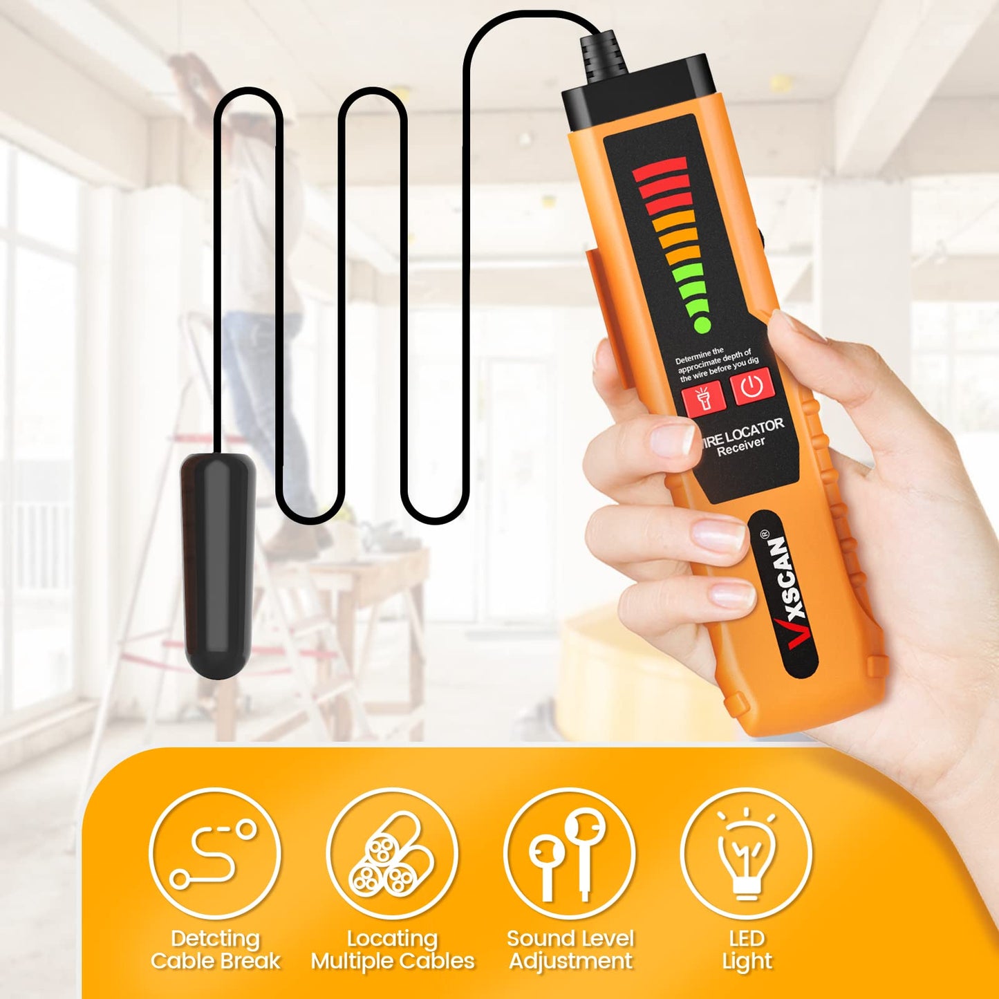 Underground Wire Tracer, VXSCAN F04 Underground Wire Locator with Earphone Cable Tester for Locating Breakage Cables, Irrigation Wires, Pet Fence