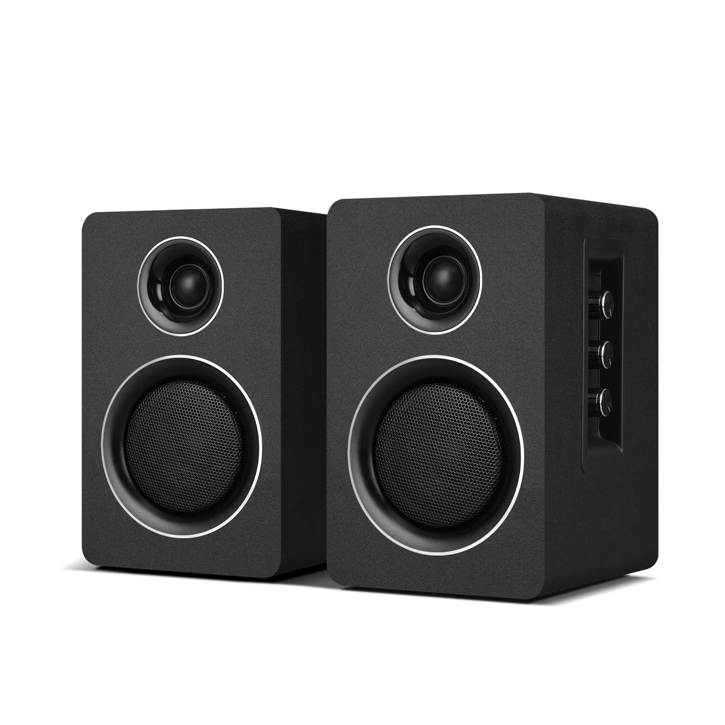 Computer Speakers for Desktop PC, Active Bookshelf Speaker with 3‘’ Carbon Fiber Woofer and Silk Film Tweeter ,Supports Bluetooth 5.3, USB-C, AUX/RCA Input for Record Player TV - Black Stereo Set