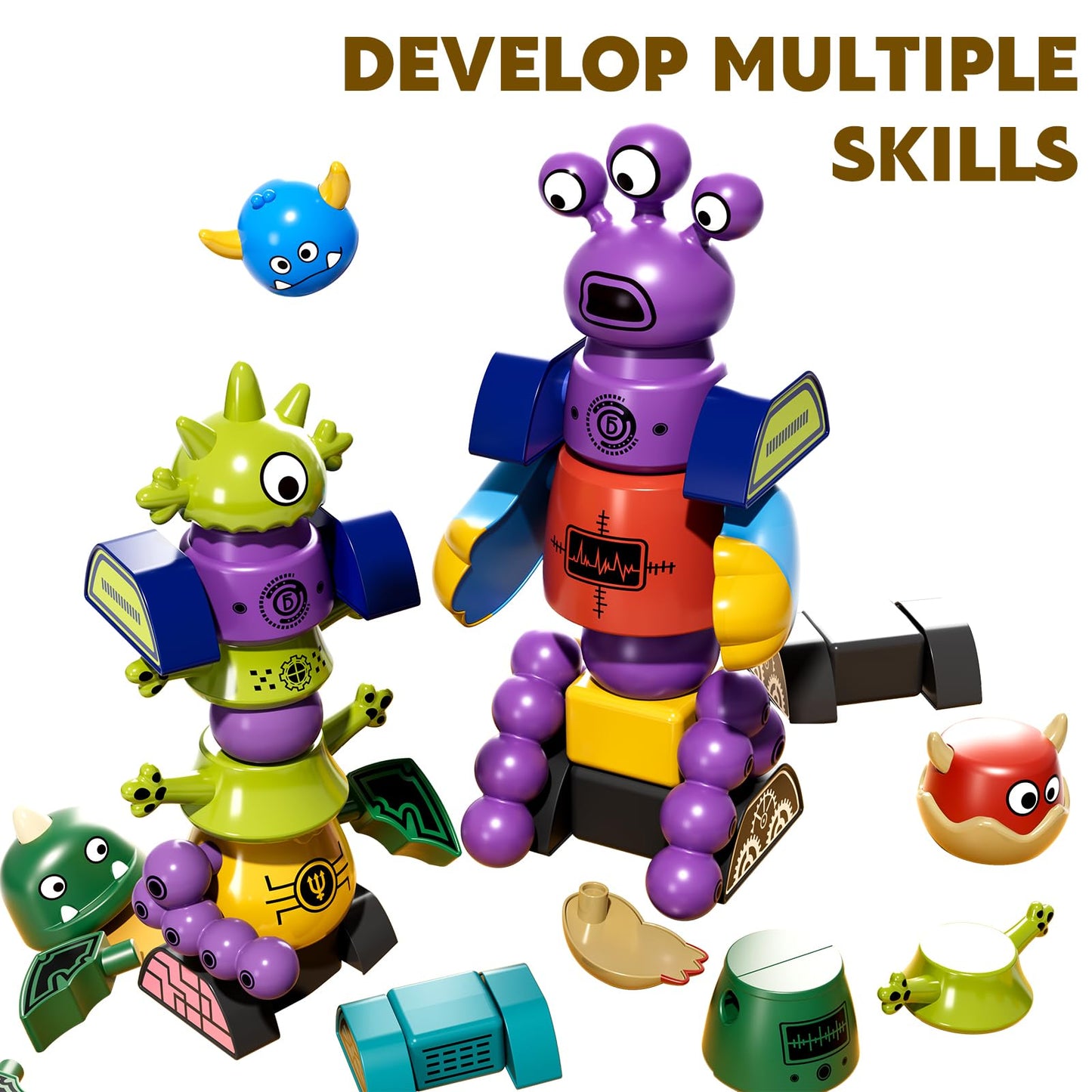 Magnetic Monster Robot Toy for Kids 3-5 Years Old, Magnetic Blocks Stacking Transform Toys for Kids with Storage Box, Set for Kids Age 3 4 5 6 7 Years Old Boys, Christmas & Birthday Gift