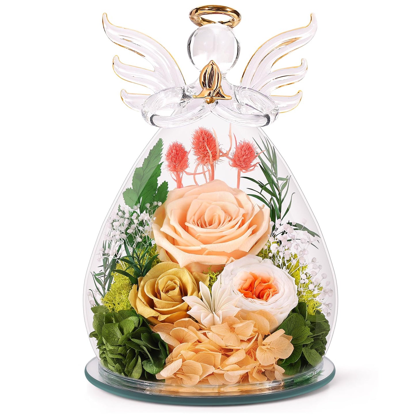 Bessol Gifts for Women Birthday Gifts for Mom Flowers for Delivery Fresh Eternal Preserved Rose Forever Flower in Glass Angel Figurines Gift Anniversary for Grandma Wife Sister Daughter Friends