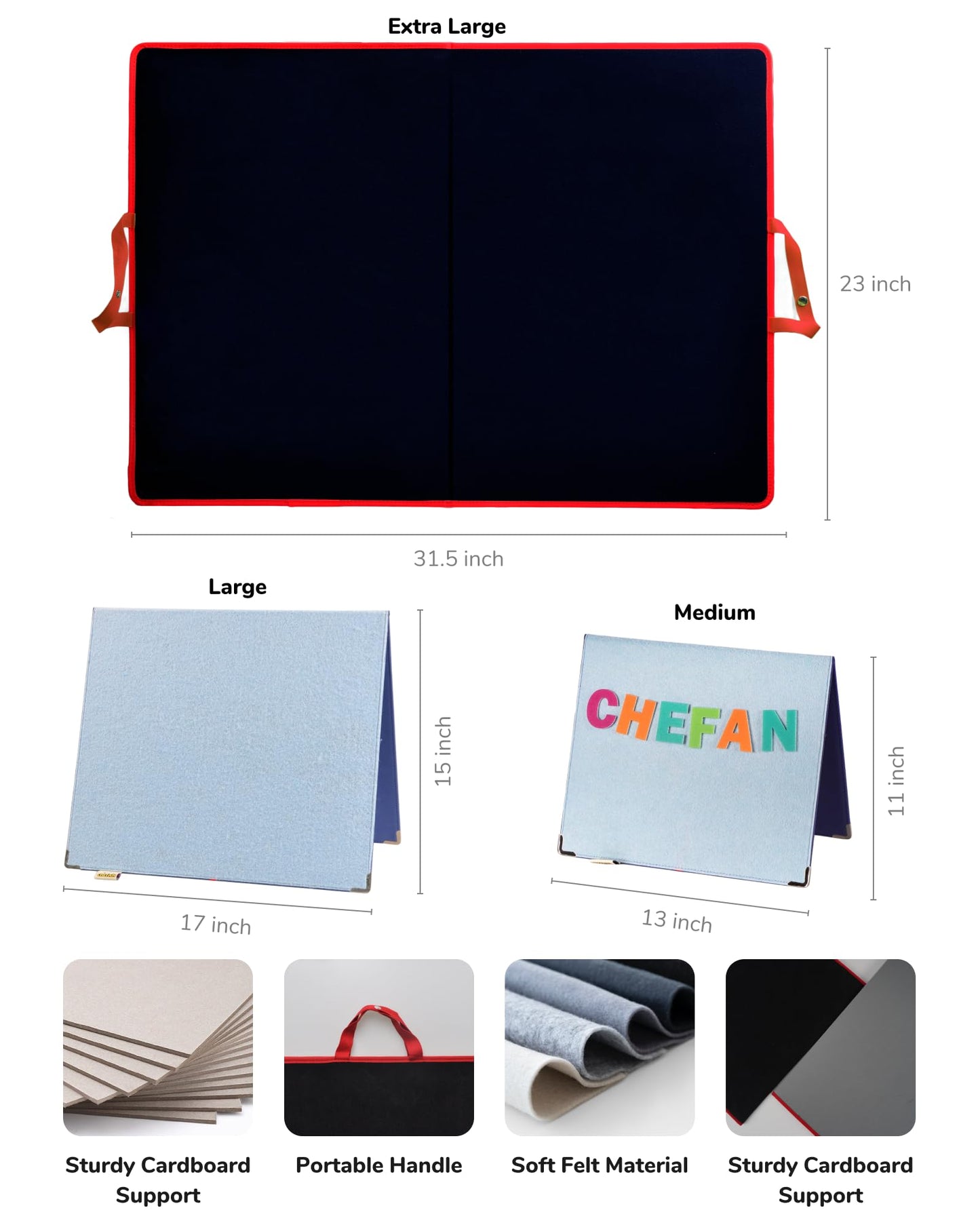 CHEFAN Foldable Felt Board for Toddlers - FreeStanding Learning Board for Kids, Preschool Classroom and Daycare | Use With Felt Set and Book for Storytelling | Blue Large