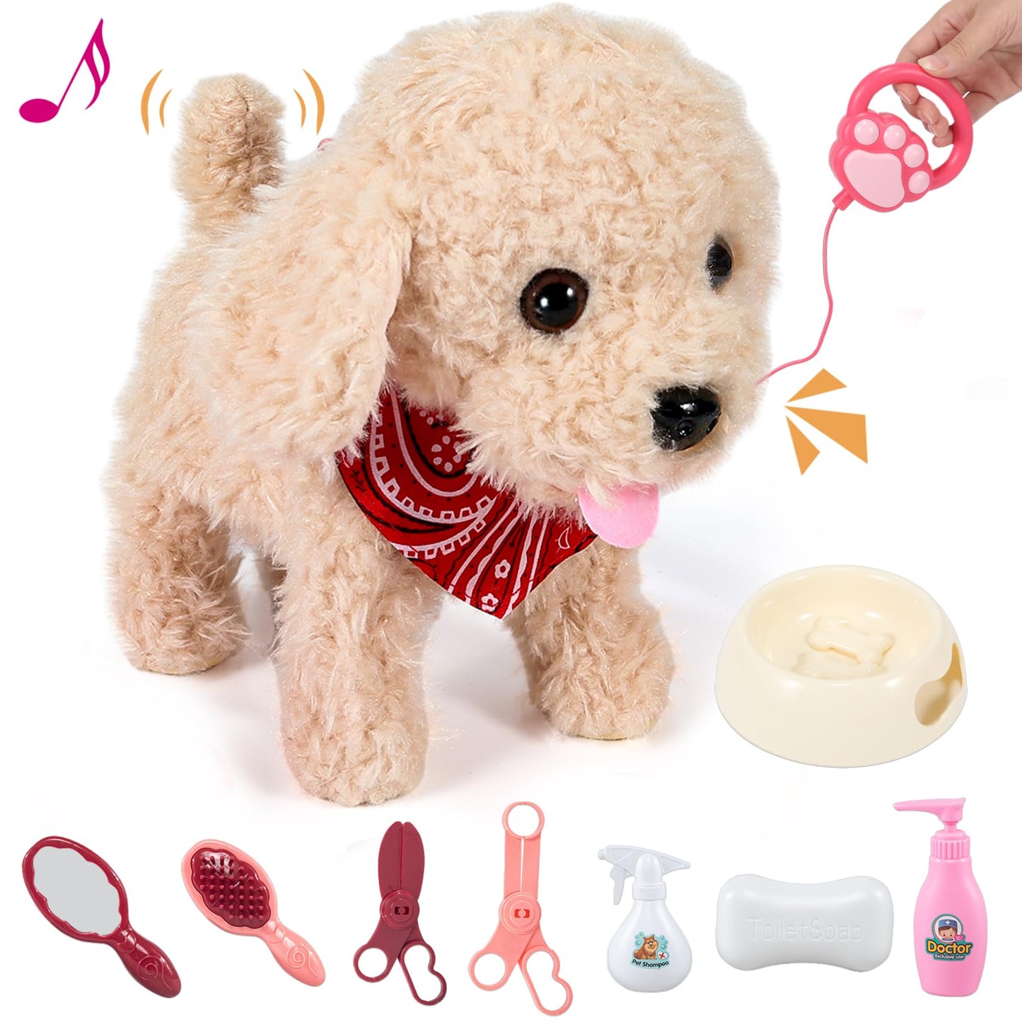 GOBRILLFUN Toy Dog That Walk and Bark, Pet Care Playset - Remote Control Leash Interactive Electronic Plush Puppy, Tail-Wagging Stuffed Dog, Birthday Gift for Kids Girls Boys Aged 3-6 Year