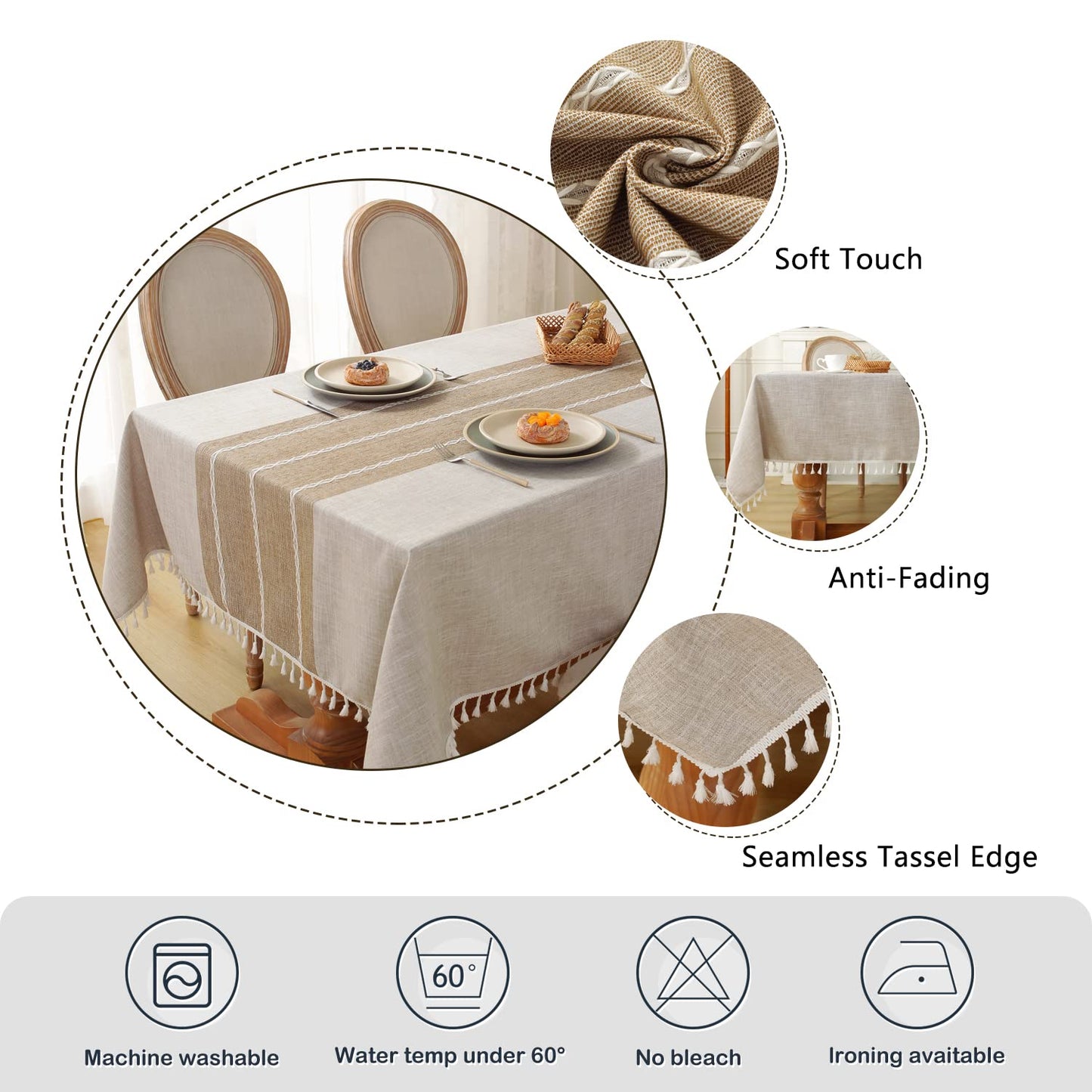 Laolitou Rustic Tablecloth Cotton Linen Waterproof Tablecloths Washable Table Cloths for Kitchen Dining,Party,Holiday,Christmas,Buffet Coffee Lines Rectangle,55''x120'',10-12 Seats