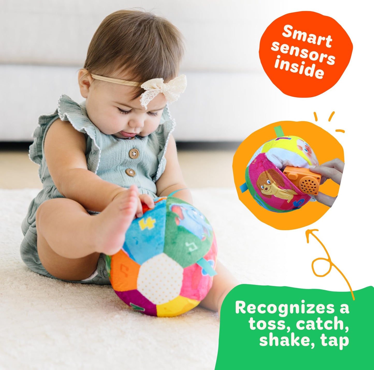 Move2Play, Hilariously Interactive Talkin Sportz Balls with Music & Sound Effects | 1st Birthday Gift | Toddler Toy for Boys & Girls | Age 6, 9, 12+ month | 1, 2, Year's Old (Baby Ball)