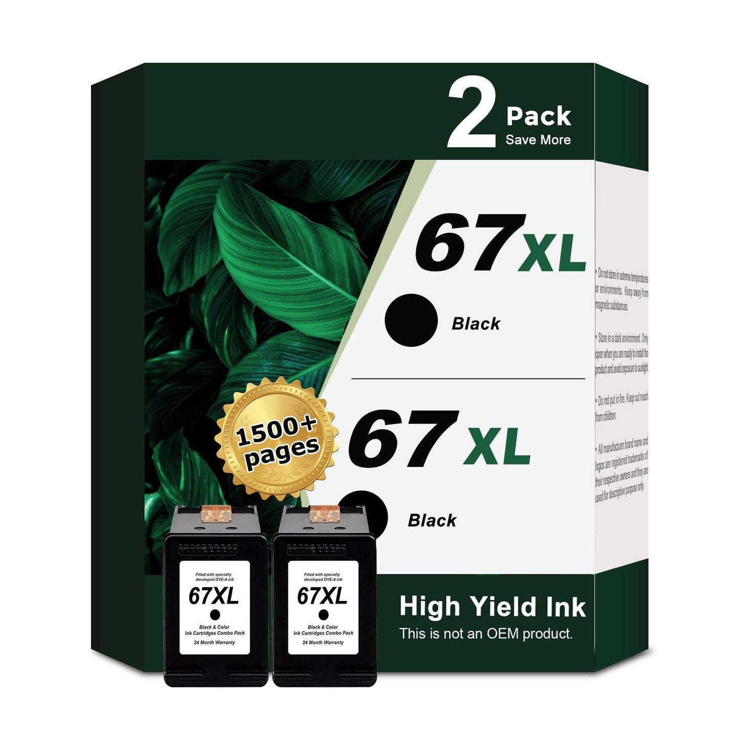Remanufactured Ink Cartridge Replacement for HP 67XL Black HP Ink 67 XL HP67 HP67XL (2-Pack) use with 2700 2700e 2855e 2752 2742 2755 4100 4100e 4152 4155e 6000 6055 6055e 6400 6458e 6455e Printer