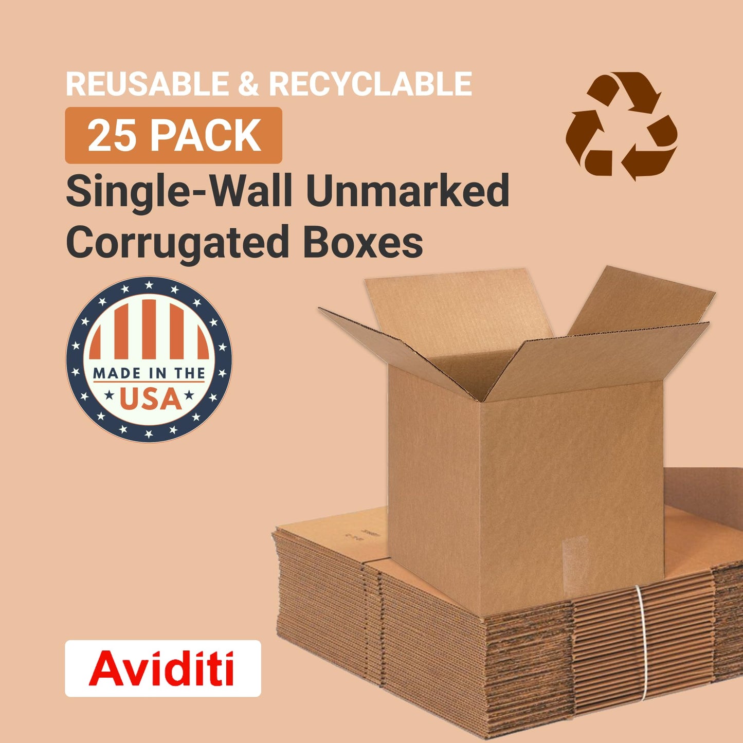 BOX USA 131313 Cube Corrugated Cardboard Box 13" L x 13" W x 13" H, Kraft, For Shipping, Packing and Moving (Pack of 25)