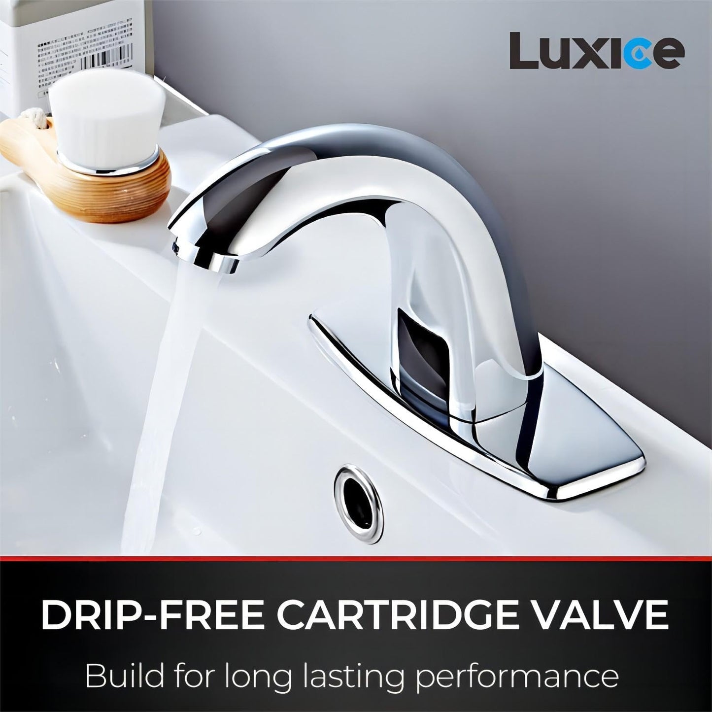 Luxice Touchless Bathroom Sink Faucet - Automatic Motion Sensor Faucet - Battery Opertated for Commercial Lavatory, Chrome