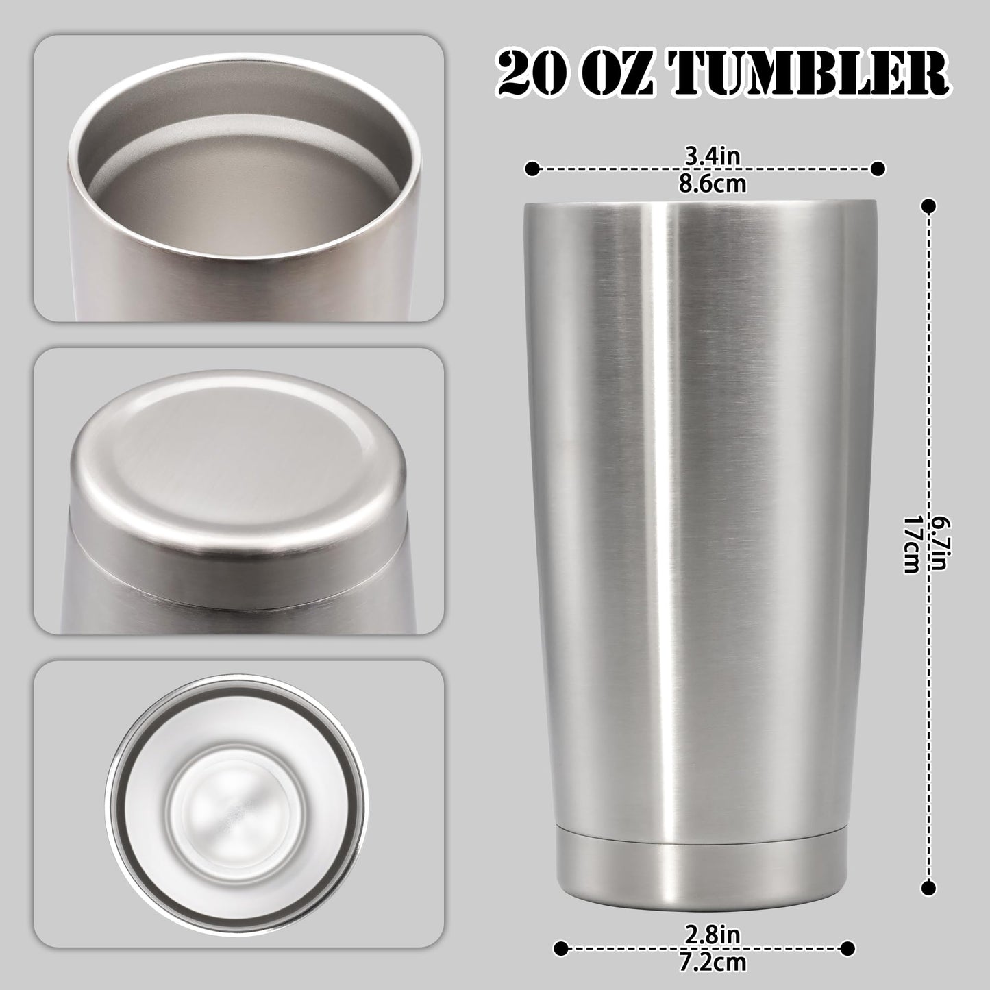 Eyasure 20 oz Tumbler with lid Double Wall Vacuum Insulated Tumblers Stainless Steel Coffee Mug Travel Coffee Tumbler Powder Coated Tumbler Cup Keep Hot&Cold - (Stainless 6 Pack)