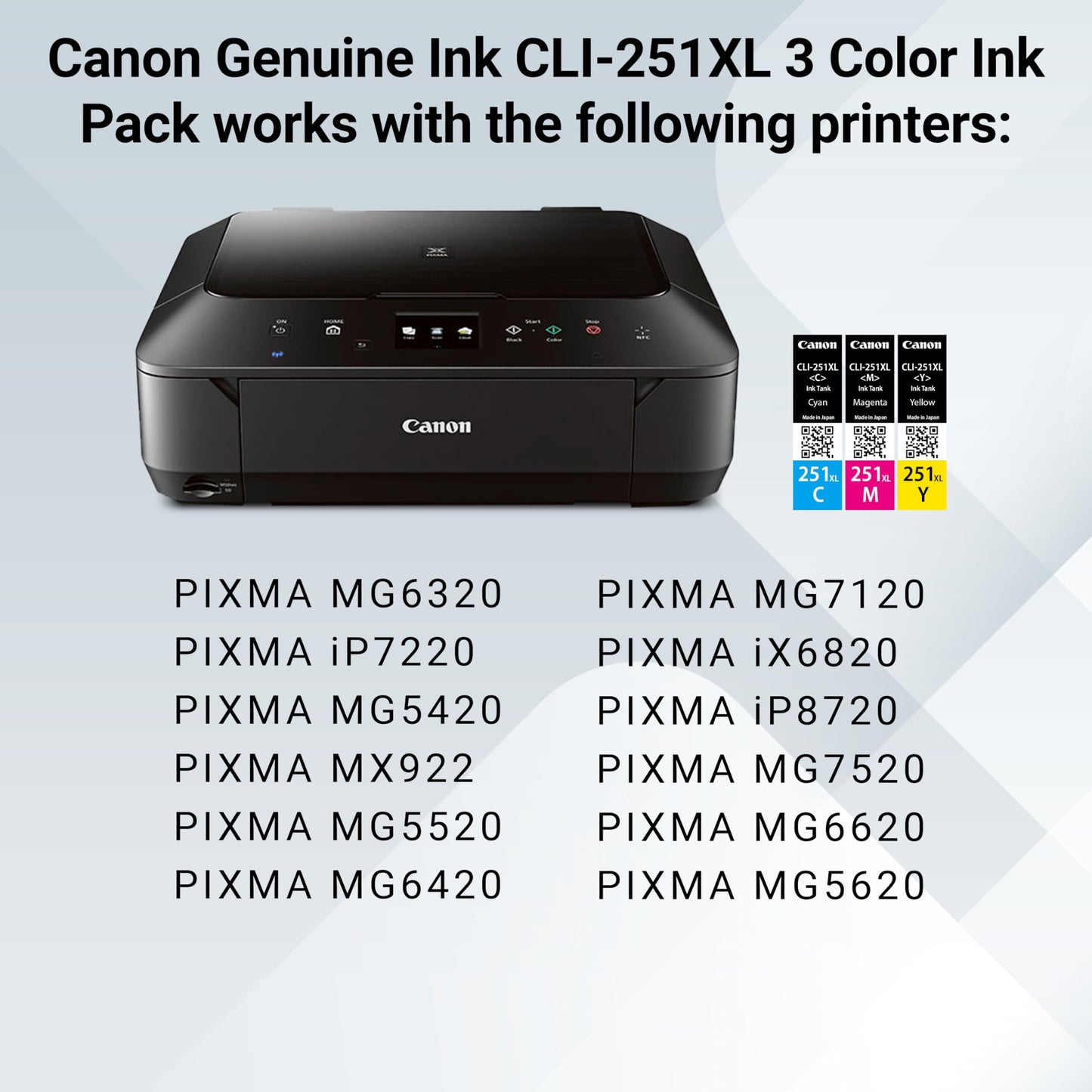 Canon CLI-251XL Genuine Three Color Multi Pack, Compatible with MG6320, iP7220, MG5420, MX922, MX722, MG7120, MG6420, MG5520, iX6820, iP8720, MG7520, MG6620, MG5620 (Optional) Printers