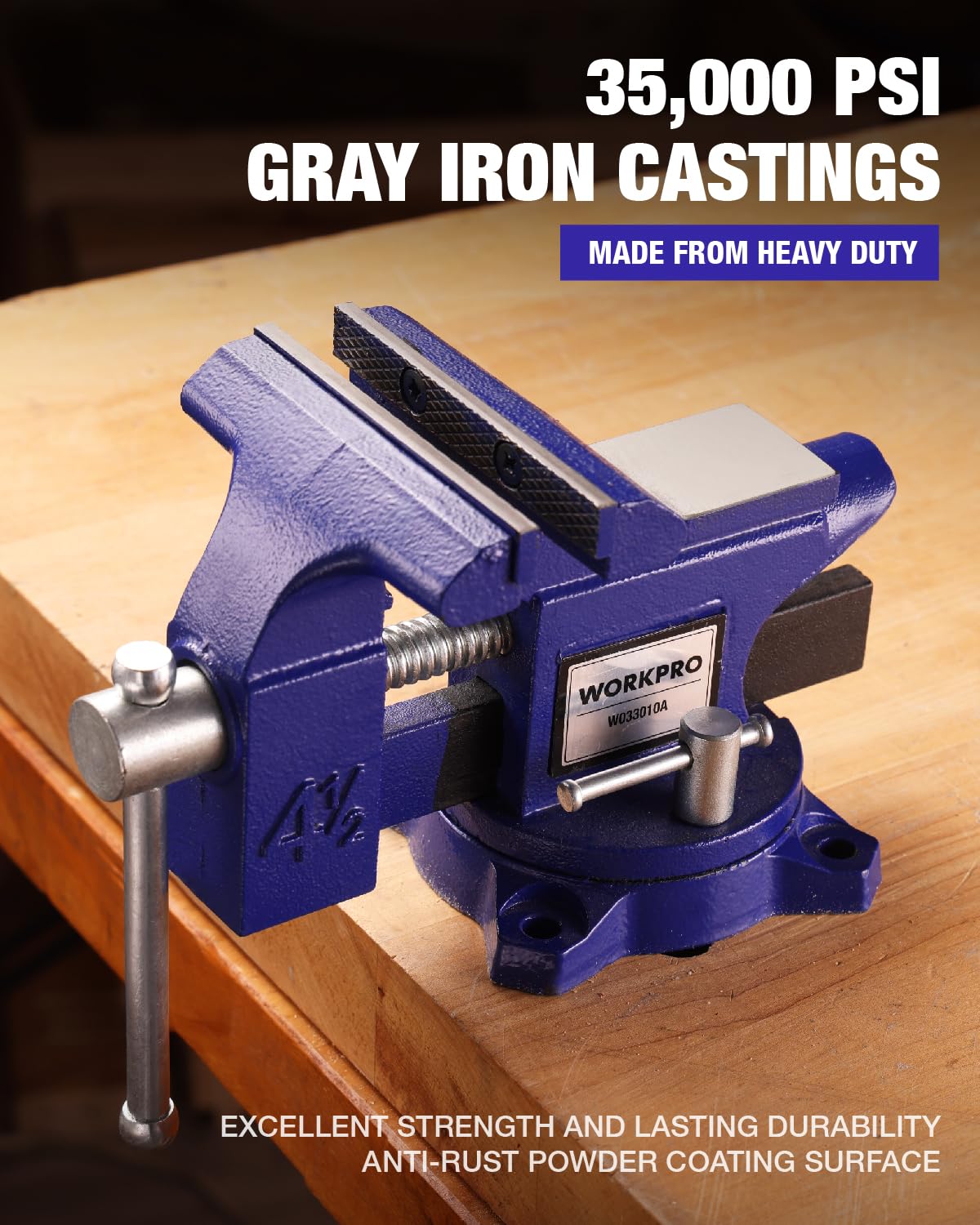 WORKPRO Bench Vise, 4-1/2" Vice for Workbench, Utility Combination Pipe Home Vise, Swivel Base Bench for Woodworking