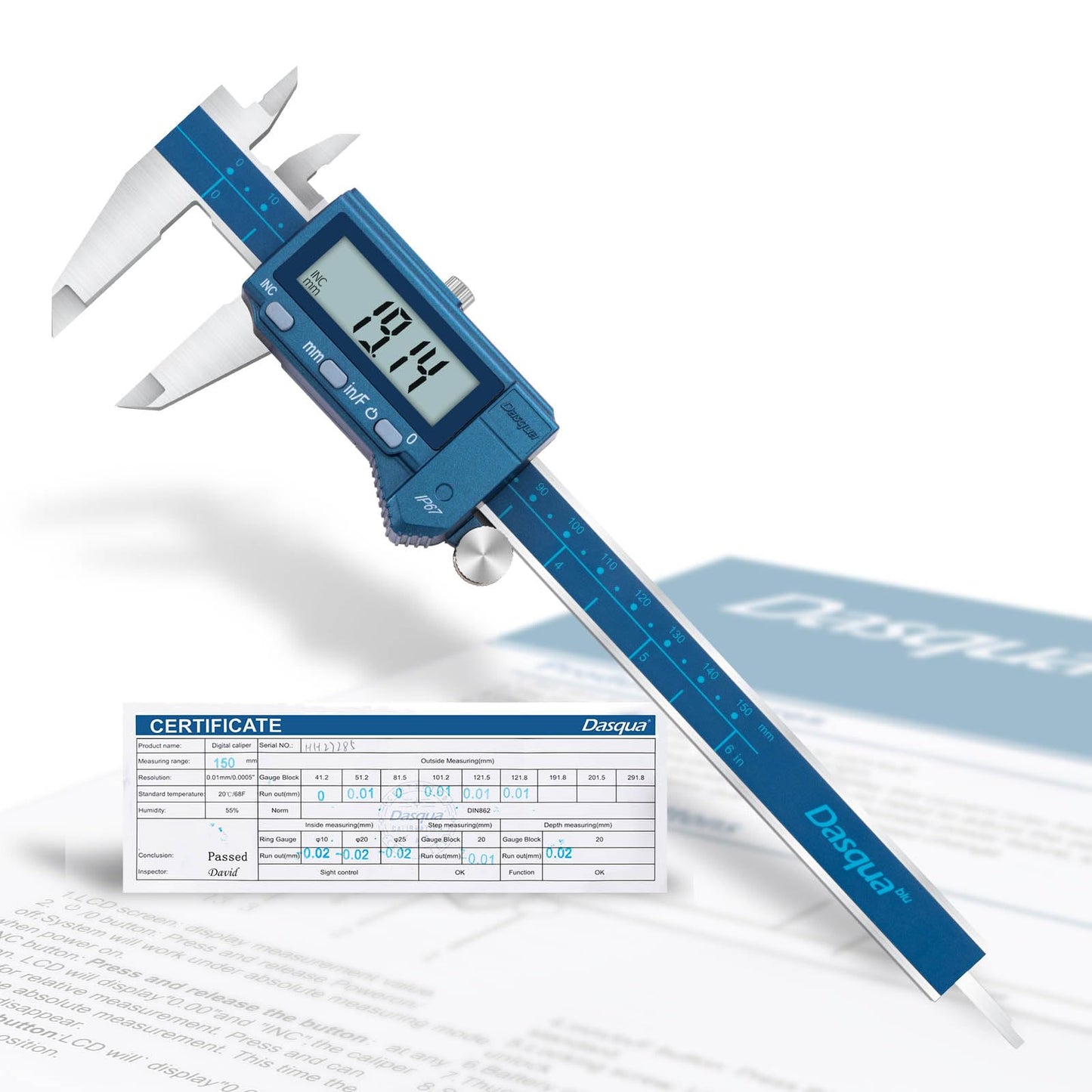 Digital Caliper 6”/150mm, IP67 Waterproof Stainless Steel Electronic Caliper, High Precision, Inch/mm Conversion, Large LCD, Storage Case – Dasqua Industrial Measuring Tools