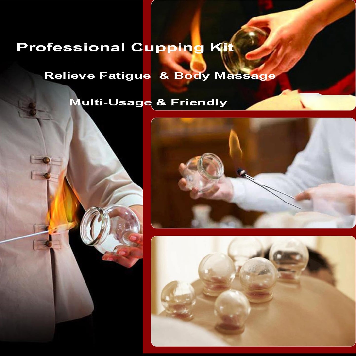 Kinaxixi Glass Cupping Set Chinese Traditional Professional Acupoint Cupping Therapy Set for Back Muscle Massage Gift for Family(12PCS)