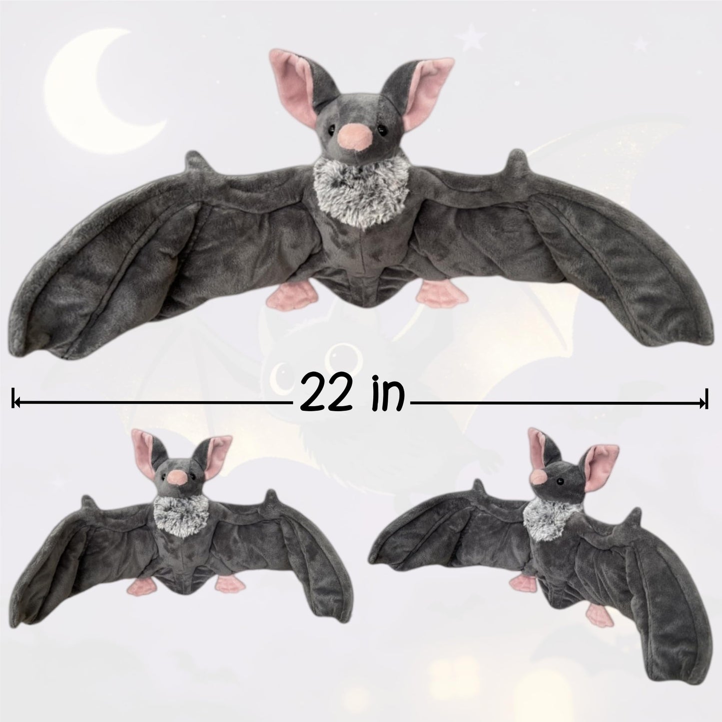 MKTRGOE 22" Large Goth Bat Plush Toy, Realistic Lifelike Stuffed Animal, Soft Huggable Gothic Bat Plush for Halloween Christmas Decor