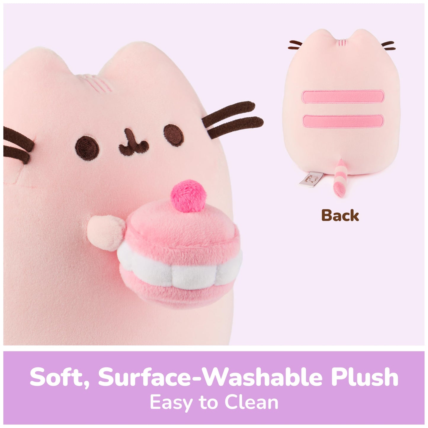 GUND Pusheen Cherry Macaron Squisheen Plush, Squishy Toy, Collectible Dessert Food Toy, Cat Stuffed Animal for Ages 8 and Up, Pink, 9.5”