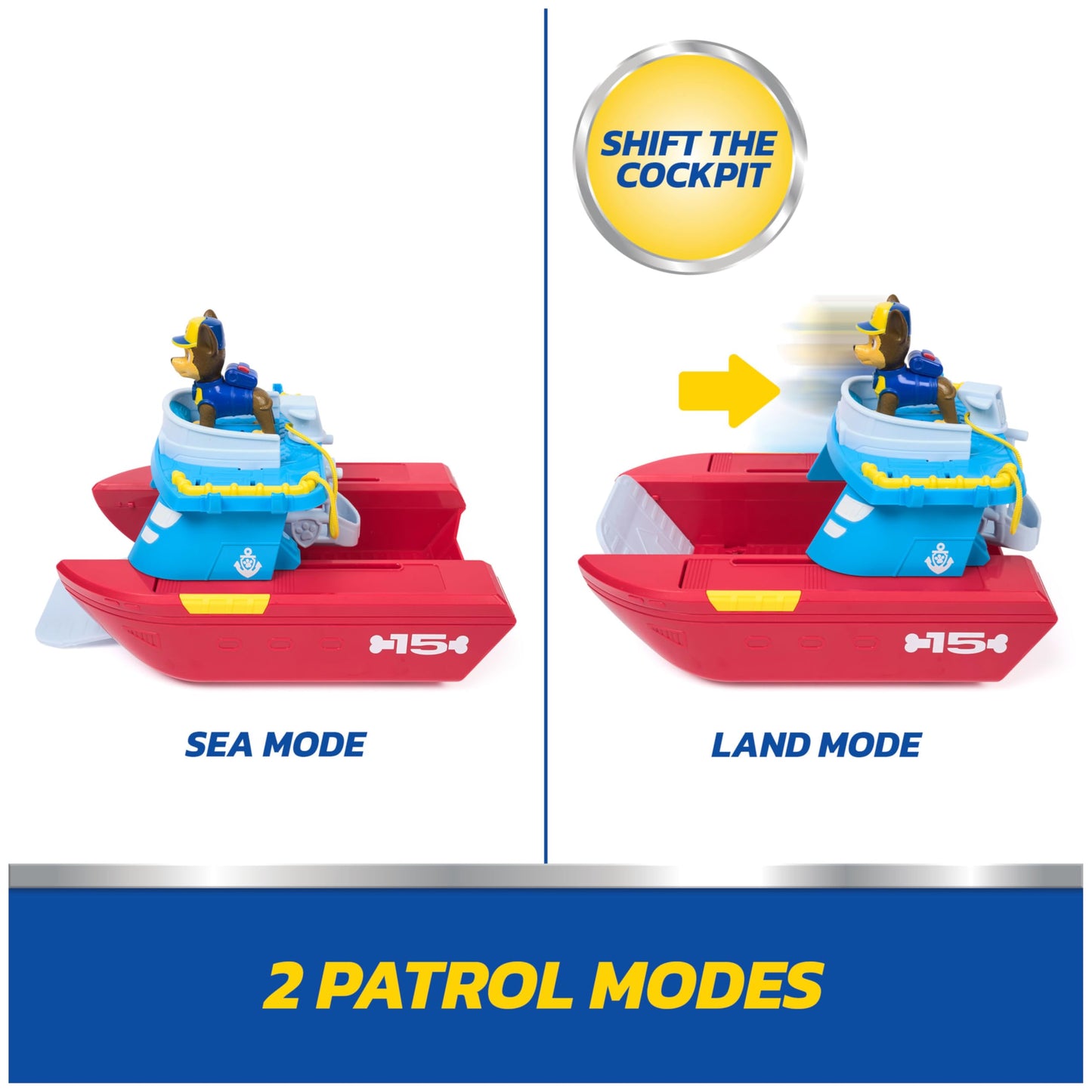 PAW Patrol Sea Patroller Vehicle with Chase and Shark Figure, 2 Patrol Modes, Kids Toys for Boys and Girls Ages 3 and Up