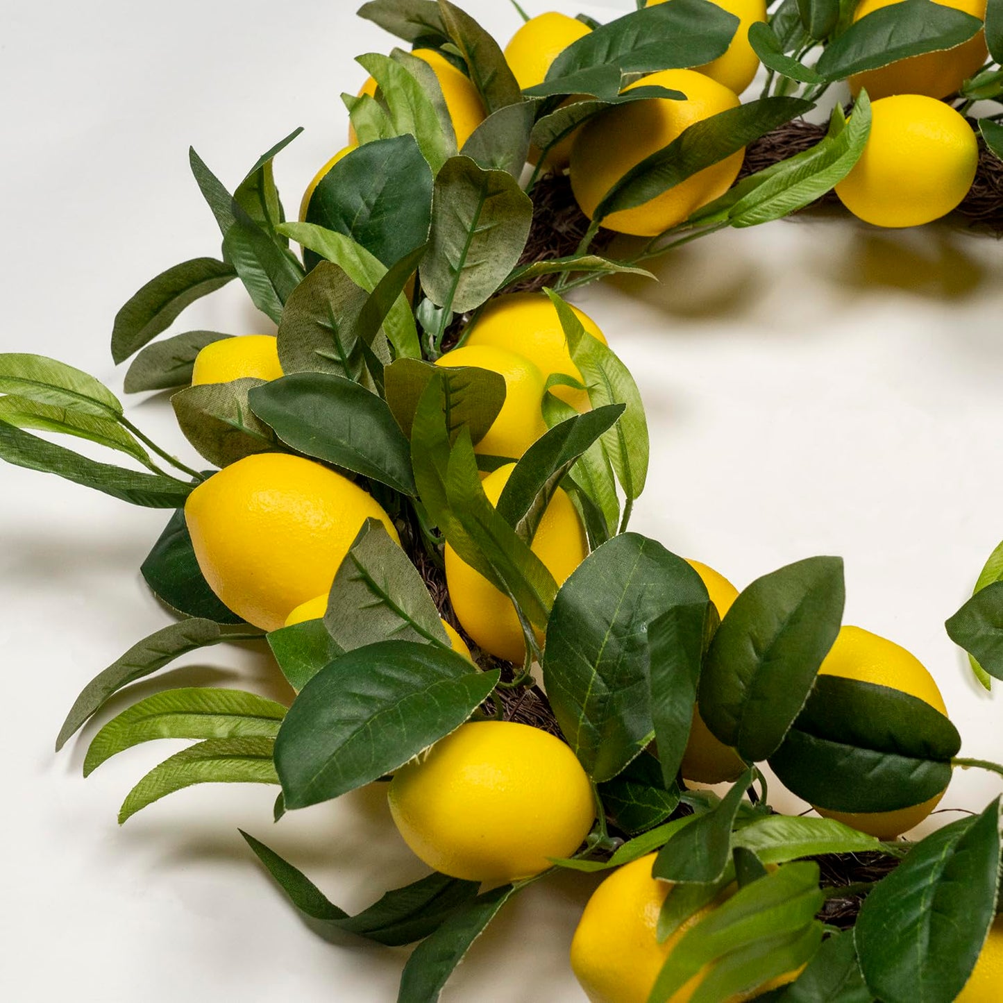 WsCrofts Lemon Wreath - Yellow Lemon with Artificial Green Leaves Wreath for Home Holiday Front Door Decor (20inch)