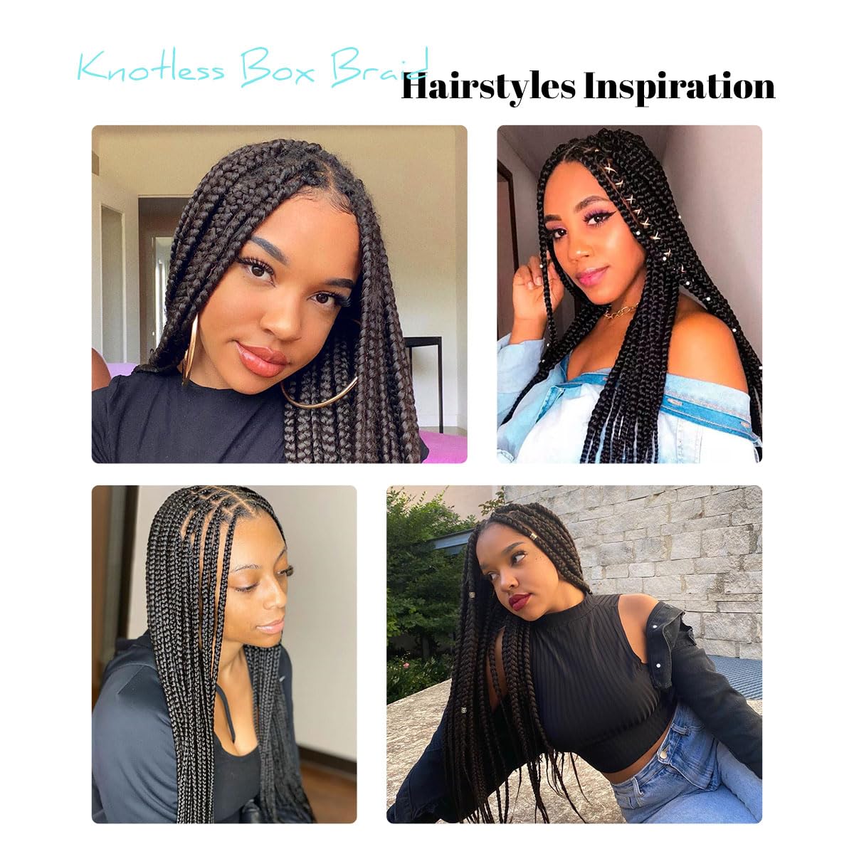 QUISDUIS 36 Inch Full Lace Braided Wigs for Black Women, 360° HD Single-layer Square Knotless Box Braid Wig with Baby Hair Handmade Synthetic Hair Blended Lace Front Wig Natural Black