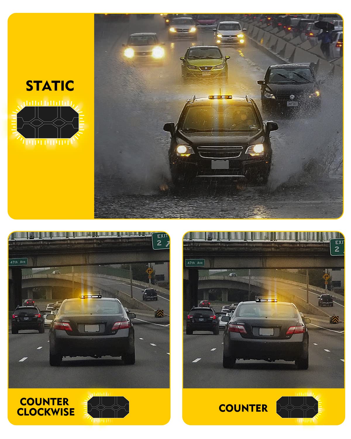 LUMENIX LED Rooftop Strobe Beacon Lights Bar w/Controller Magnetic Emergency Traffic Warning Flashing Plow Light for Construction Vehicles Trucks Snowplow Postal Mail Cars -White Amber (Patent Design)