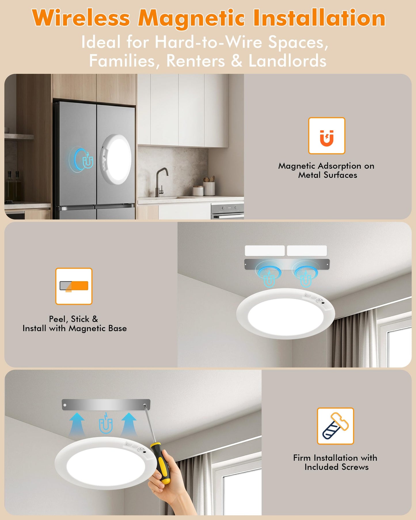 Rechargeable Ceiling Light 4 Pack, Magnetic Motion Sensor Ceiling Lights with Remote, Wireless Dimmable Closet Light Battery Operated, LED Ceiling Light for Bathroom Hallway Pantry Shed Porch Stairs