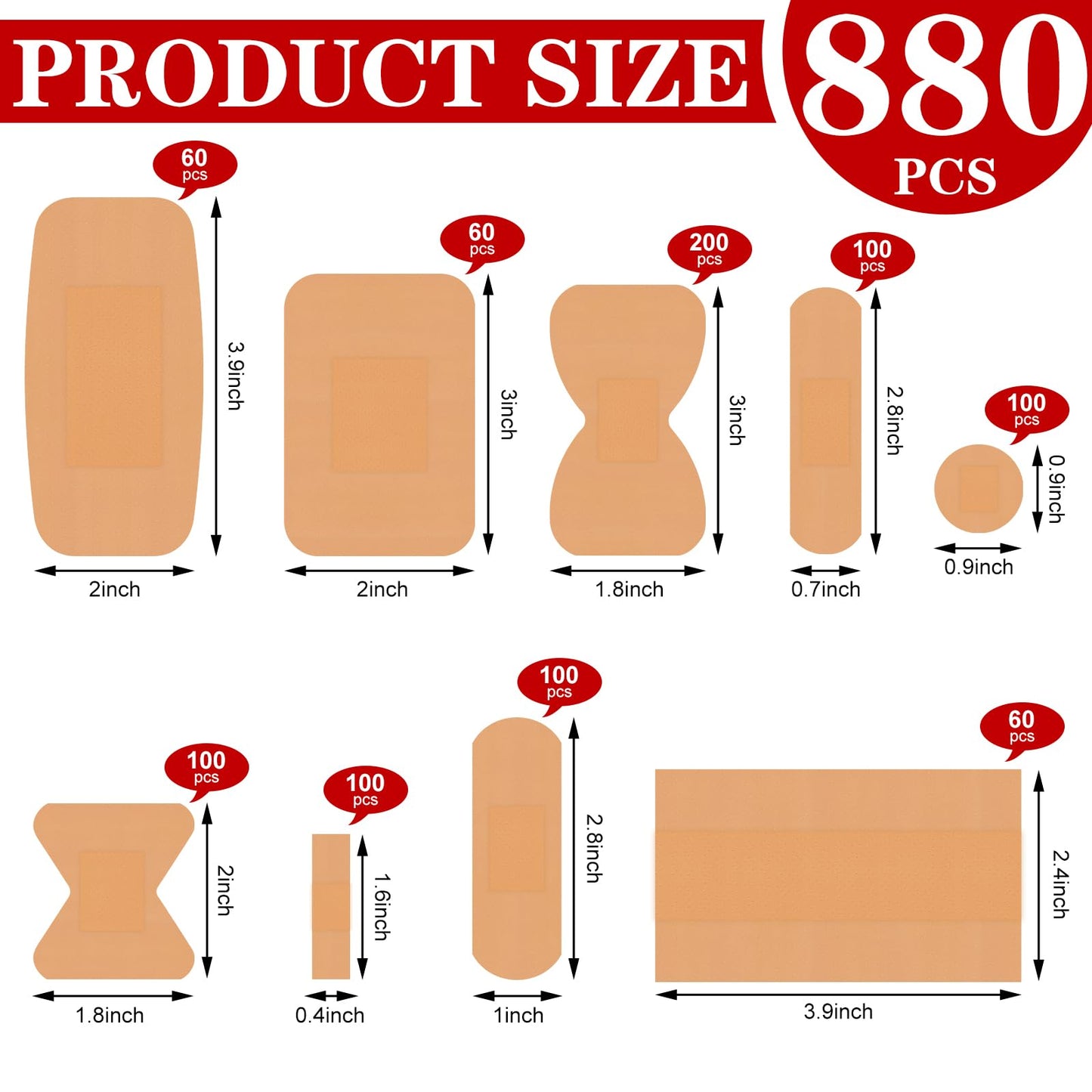 VAIPI 880 Pack Bandages Variety Pack Waterproof Fingertips Bandages Various Sizes First Aid Supplies Assorted Adhesive Fabric Bandages Bulk Breathable Butterfly Bandage for Wound Care (9 Styles)