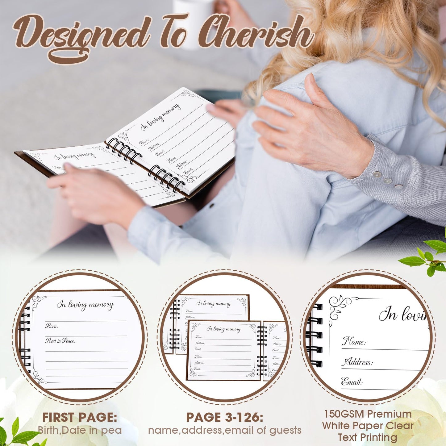 Engrowtic 64 Pcs Funeral Guest Book Set for Memorial Service Celebration of Life Wooden Guest Book in Loving Memory with 60 Share a Memory Card, Cards Box, Table Sign and Pen(Wood,Cardinal)