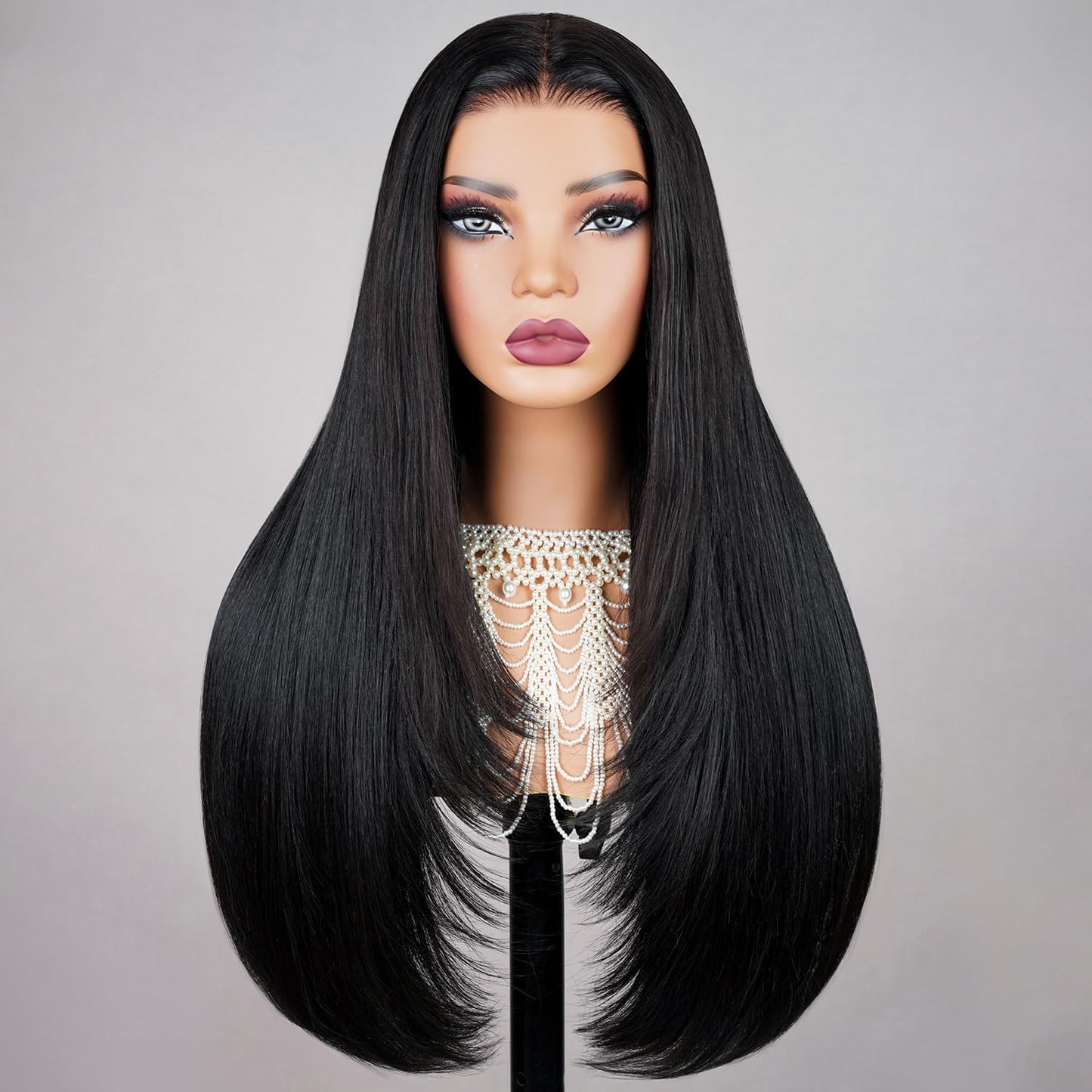 TESLAL Blend Wigs Human Hair Glueless Wear and Go Glueless Wigs Human Hair Pre Plucked Pre Cut Layered Wig Straight 6X6 Synthetic and Human Hair Blend Wig 20Inch Black Color 260% Density