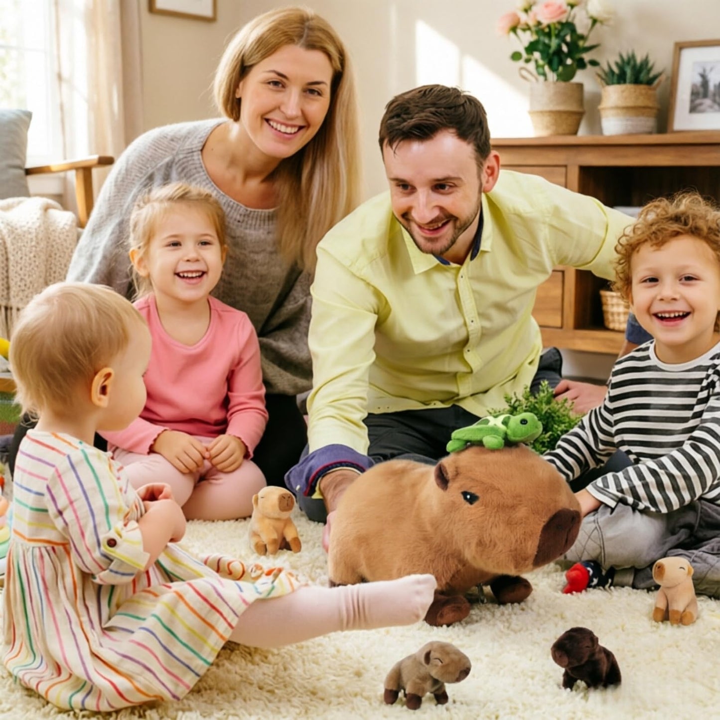 Youthfuljive 5 Pcs Capybara Plush Toys, 14.2“ Mommy Capybara Stuffed Animals with Turtle and 4 Cute Babies, Soft Stuffed Capybara Plushie for Kids Girls Boys Birthday