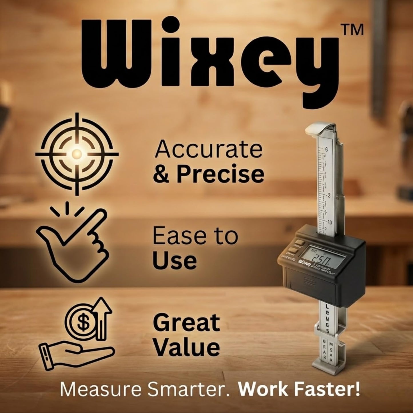 Wixey Digital Planer Gauge – Electronic Digital Readout & Thickness Measuring Tool – Accurate Calibration & Digital Dimensions – Perfect Portable Planer Accessory for Woodworking Upgrade