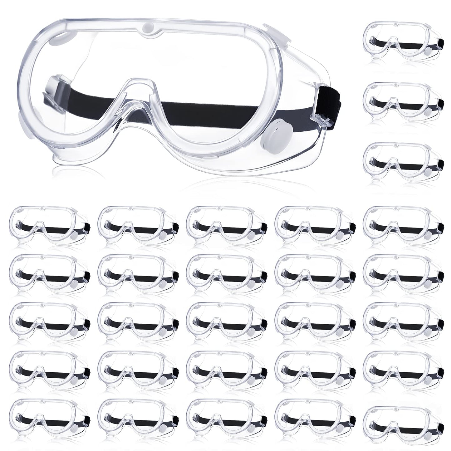 Yunsailing 30 Pack Protective Safety Goggles Clear Lab Over Glasses Anti Fog Eye Protection Goggles for Men Women(Clear)