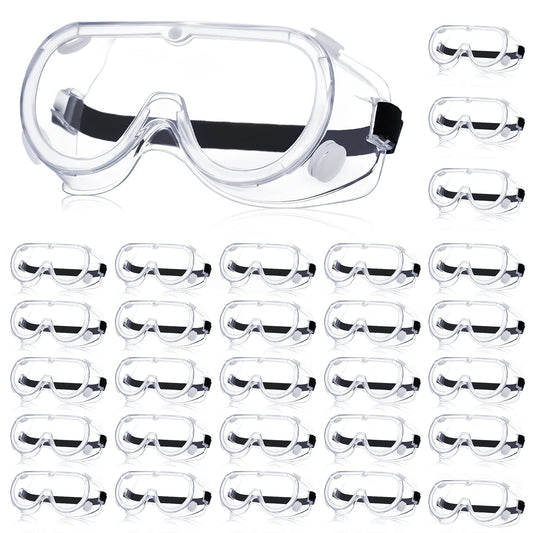 Yunsailing 30 Pack Protective Safety Goggles Clear Lab Over Glasses Anti Fog Eye Protection Goggles for Men Women(Clear)