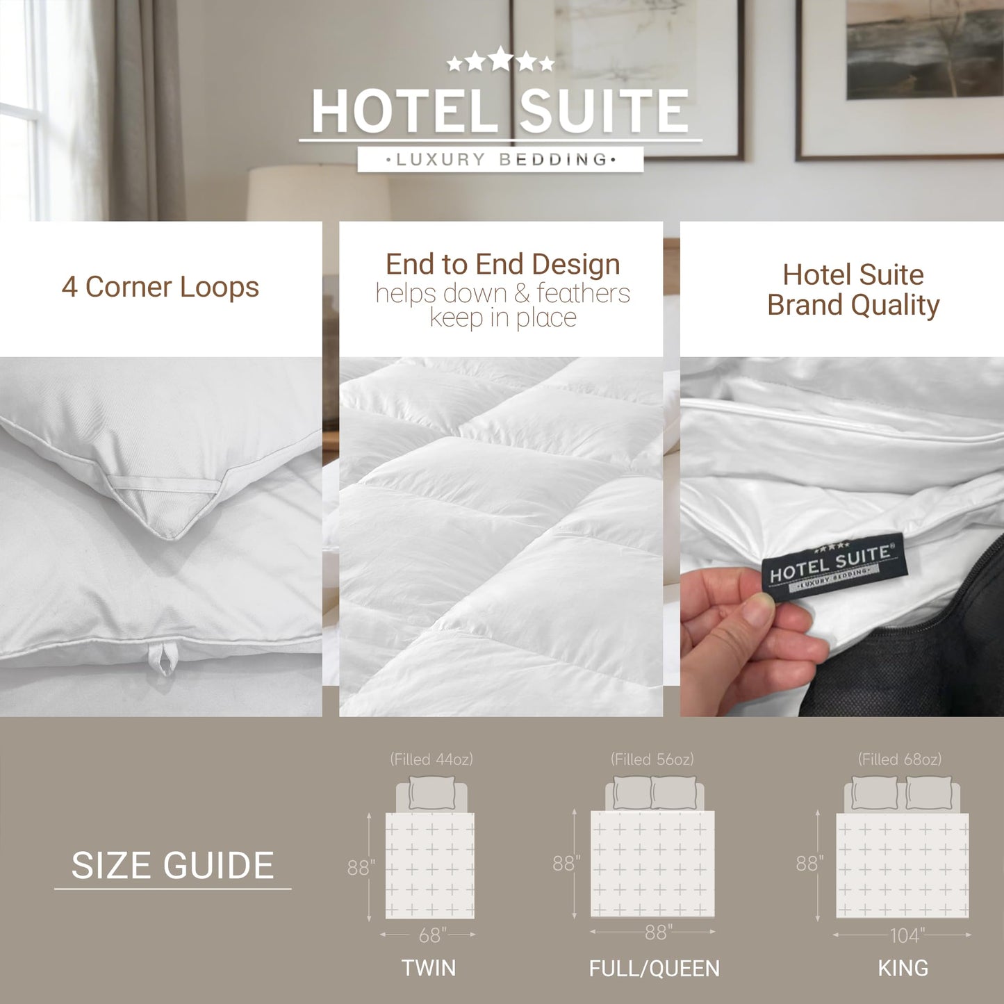 Hotel Suite Feather Down Comforter, Natural Fluffy Duvet Insert, Luxurious Hotel Collection Quilts, All Season Bedding Comforter, 100% Cotton Cover（Twin Size, 68 x 88 Inch, White）