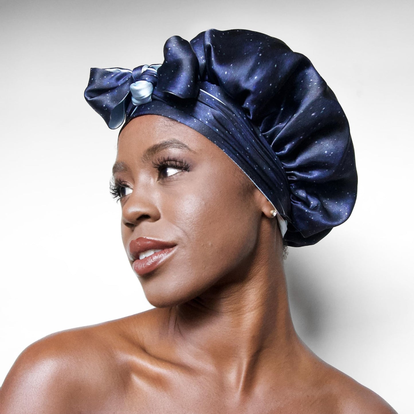 Midnight Print 100% Pure Mulberry Silk Bonnet with Ties - Reversible Silk Bonnet for Sleeping Women - Satin Hair Wrap Bonnet for Black Women - Silk Hair Bonnet for Sleeping - Made in USA