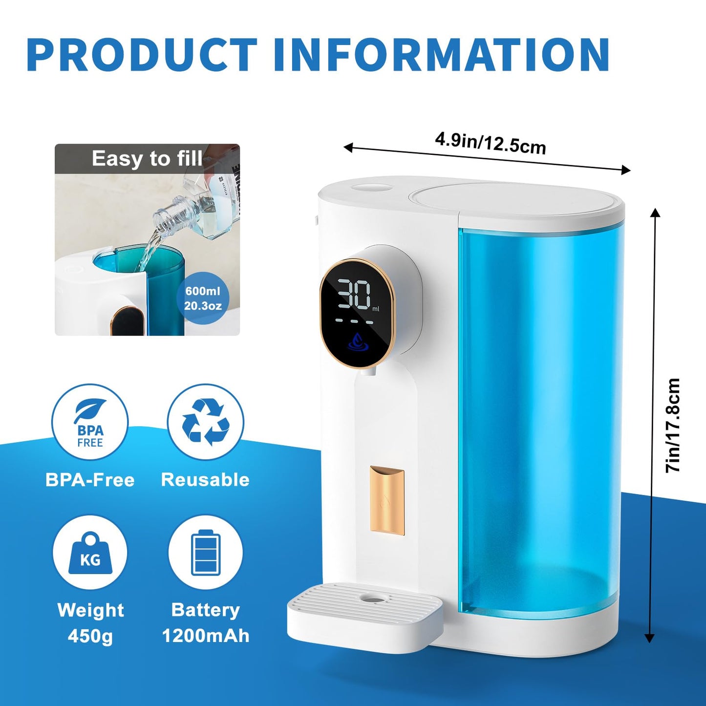 Automatic Mouthwash Dispenser 20.3 oz Touchless for Bathroom, 4 Dispensing Levels, Magnetic Cup, USB Rechargeable, Wall/Countertop, Kids Adults - Bathroom Accessories