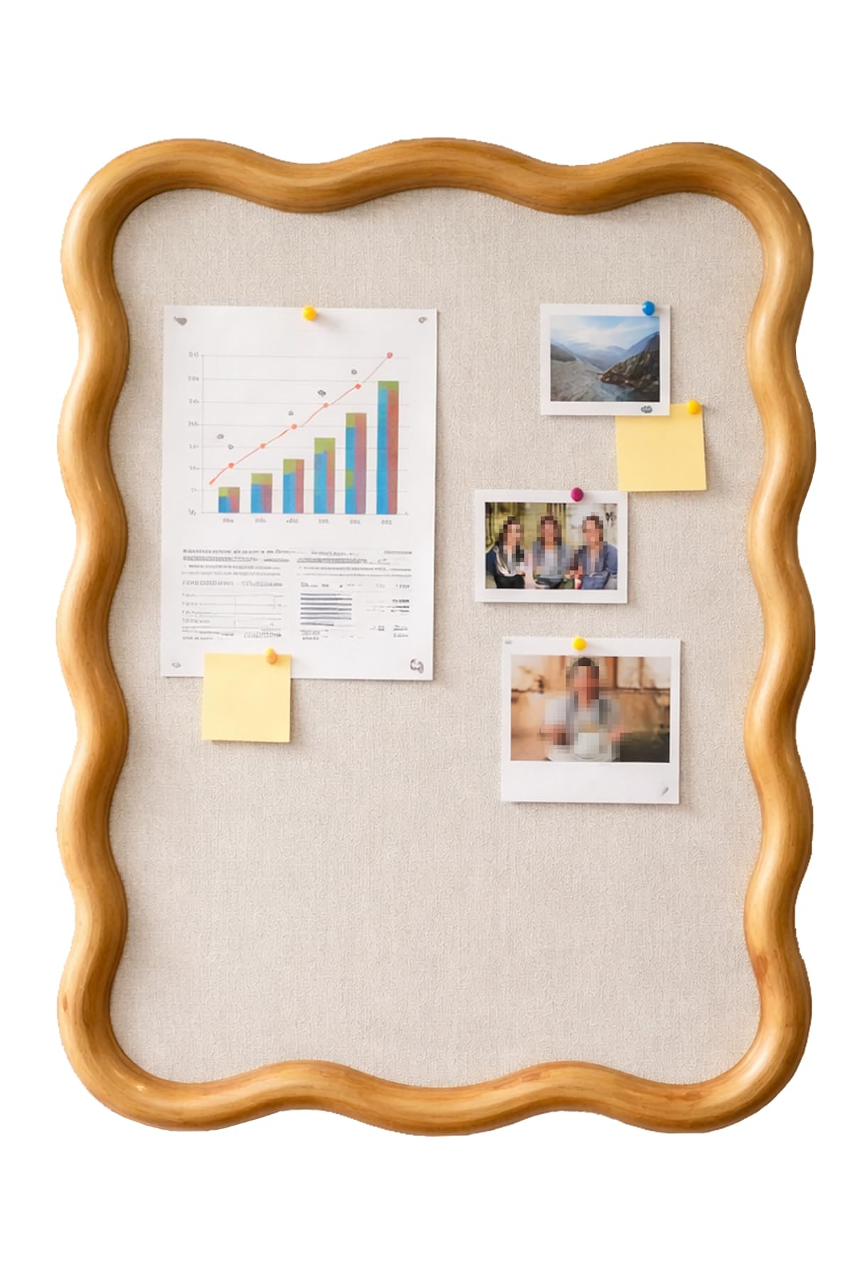 YINGXUN Wavy Linen Cork Memo Board, 17.7" x 23.6", Wood Frame, Decorative Pin Display Bulletin Boards for Walls, Home Office Kitchen (Natural)