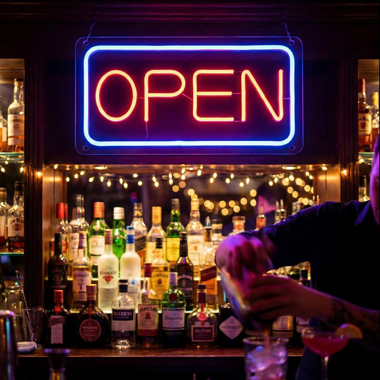 iDecoMart 16 Inch LED Open Sign, Ultra Bright 5 Modes Neon Open Sign with 5 Levels Dimmable, USB & Battery Powered Light Up Sign for Business Window Storefront Cafe Bar