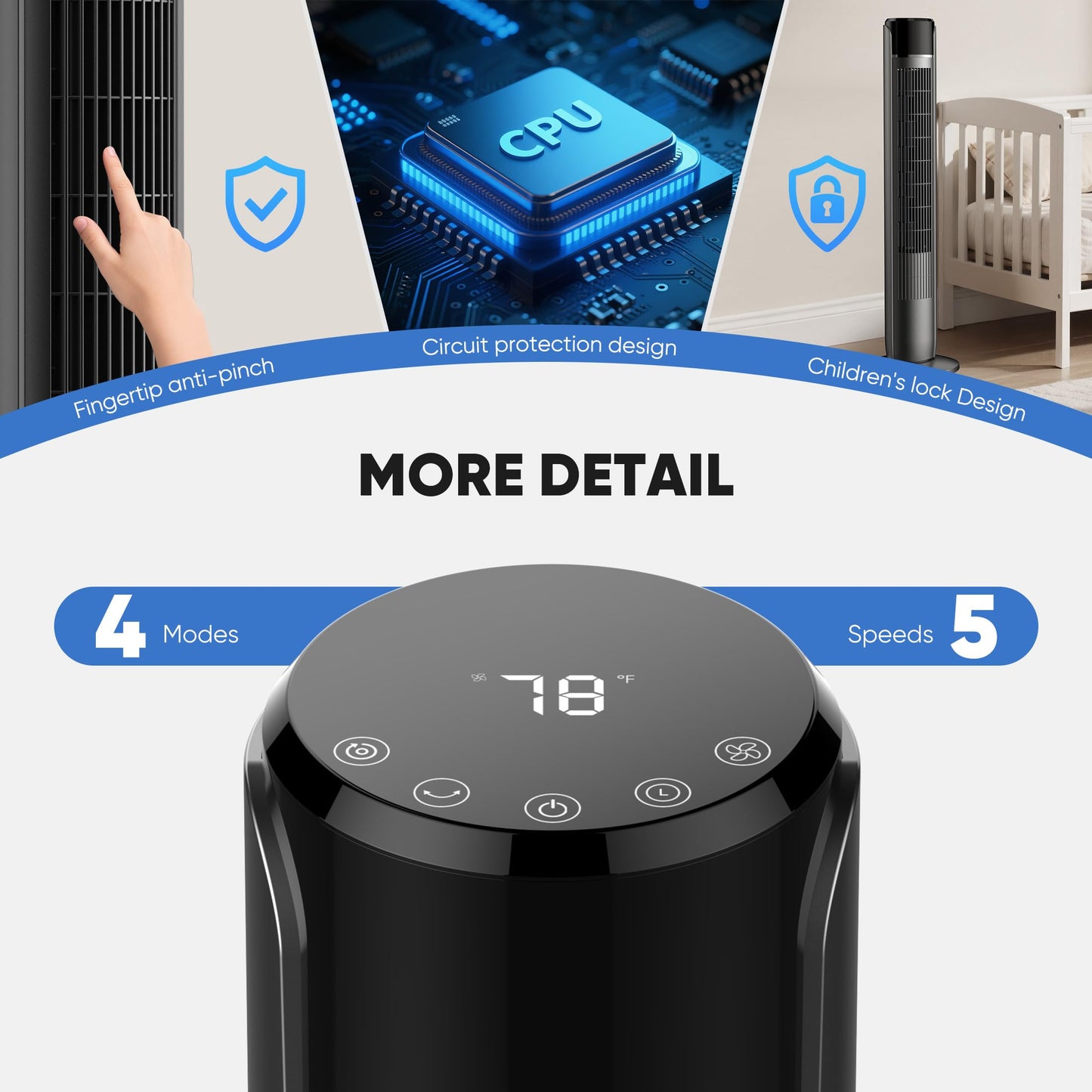 NEWBULIG Tower Fan for Bedroom, Oscillating Standing Bladeless Fan with Remote, 5 Speeds & 4Modes, 28db Quiet for Sleep, 25ft/s High Velocity, 12H Timer, Office, Home, Dorm