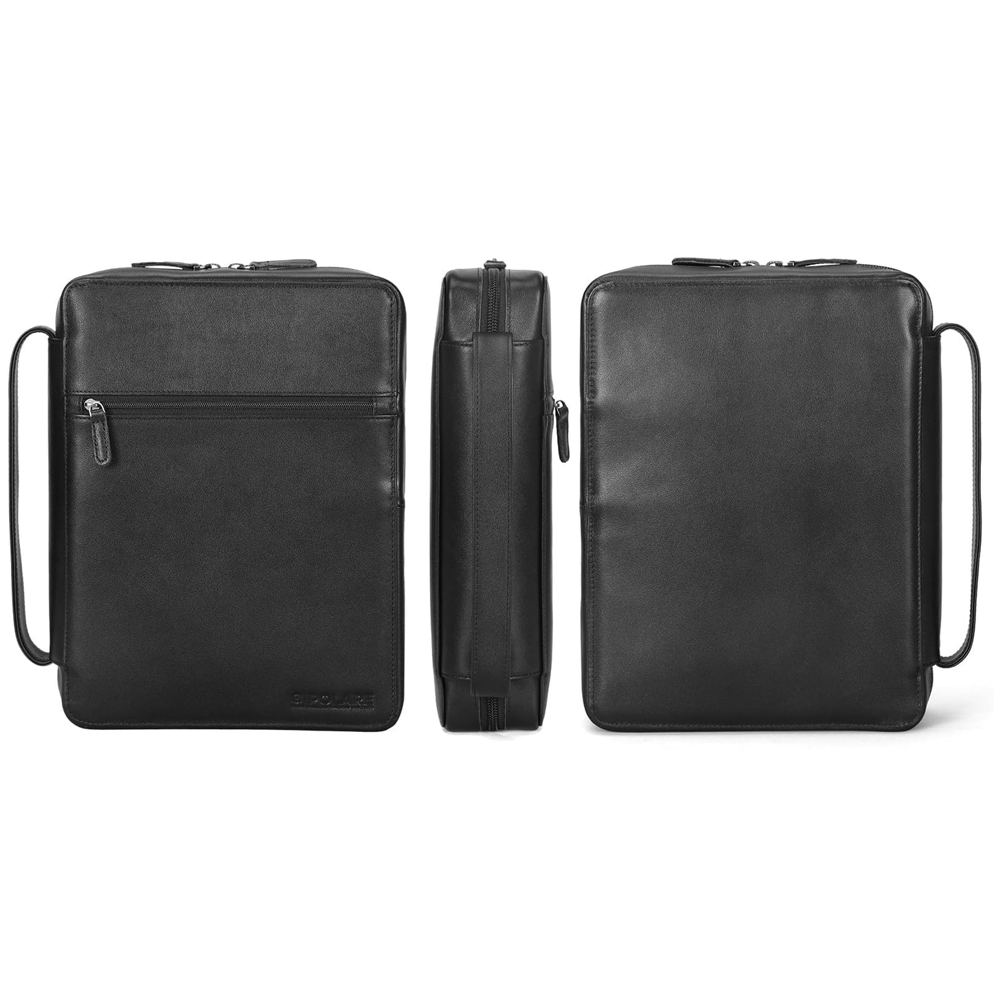Polare Napa Leather Bible Cover Church Bag Bible Protective Book Holder Carrying Case Folder Organizer Portfolio, Black