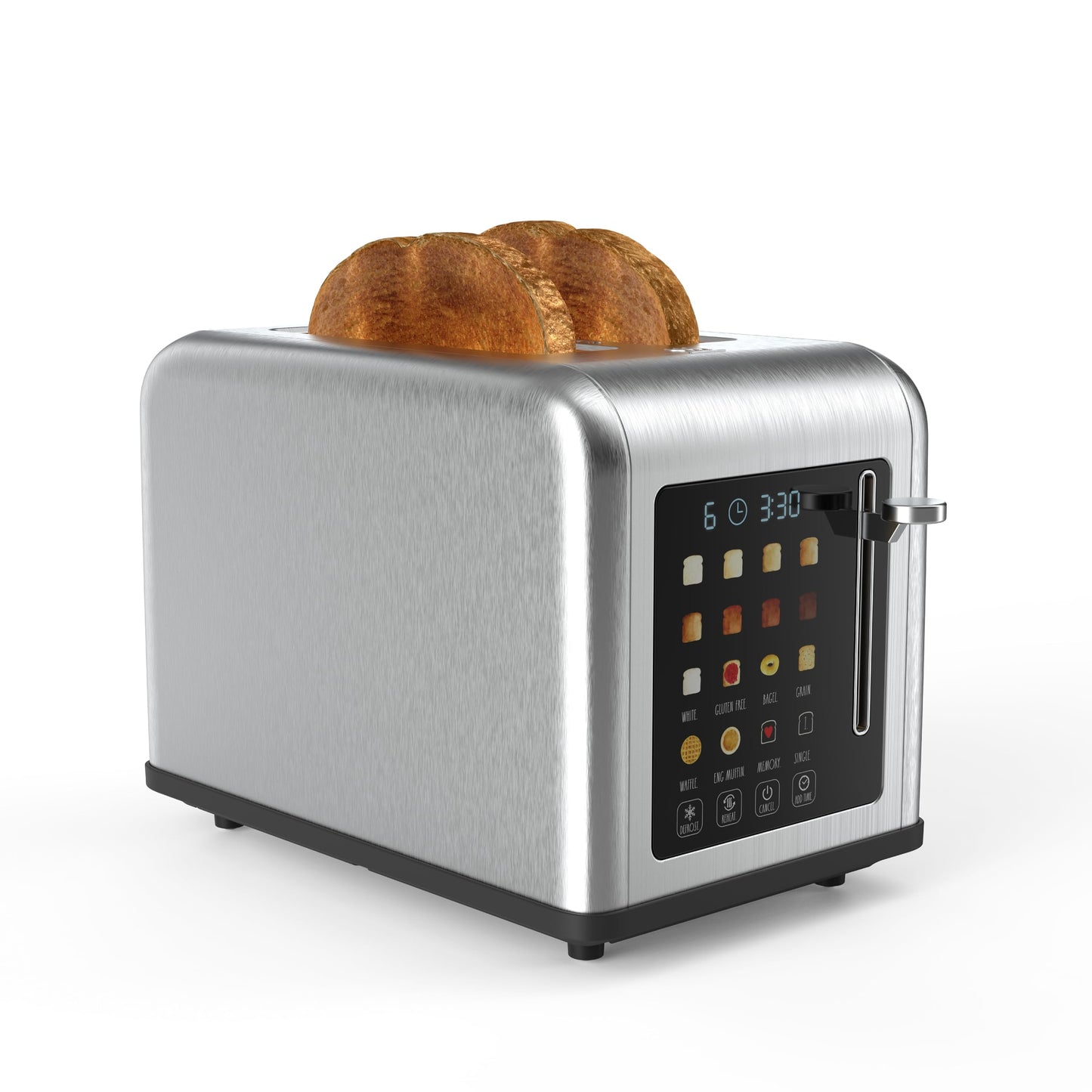 Rae Dunn 2 Slice Smart Toaster, Digital Display, Wide Slots, 8 Browning Levels, 6 Bread Types, 4 Functions (Defrost, Reheat, Cancel, Add Time), 825W Digital Stainless Steel