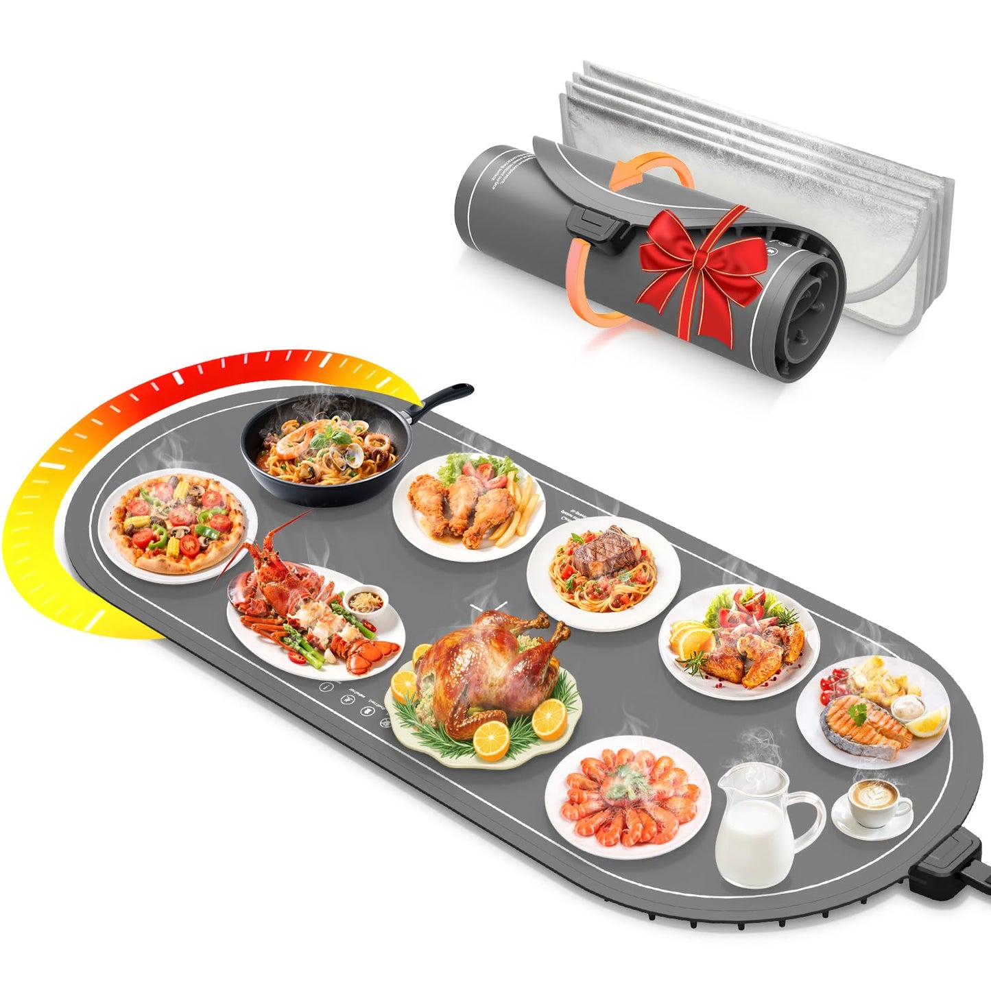 Food Warming Mats for Countertop Extra Large(XXL 36"x15"),Electric Heating Pad for Food,Roll Up Silicone Warmer Mat for Party and Kitchen,Practical Cooking Birthday Gift for Mom and Women(Gray)