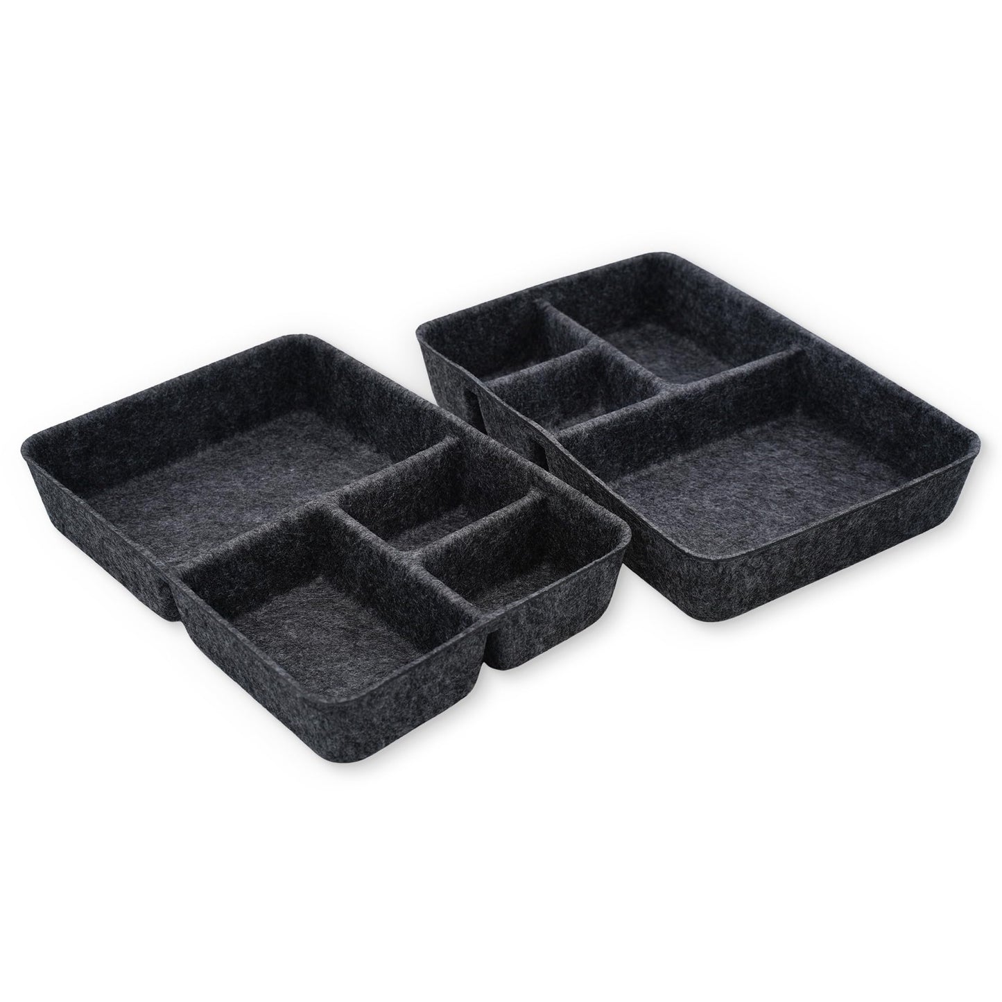 Welaxy 2-piece Junk Drawer Organizer bin 4 Compartments Office home dorm 2 dividers Felt Trays Drawers Multi-Purpose Storage (Charcoal x 2)