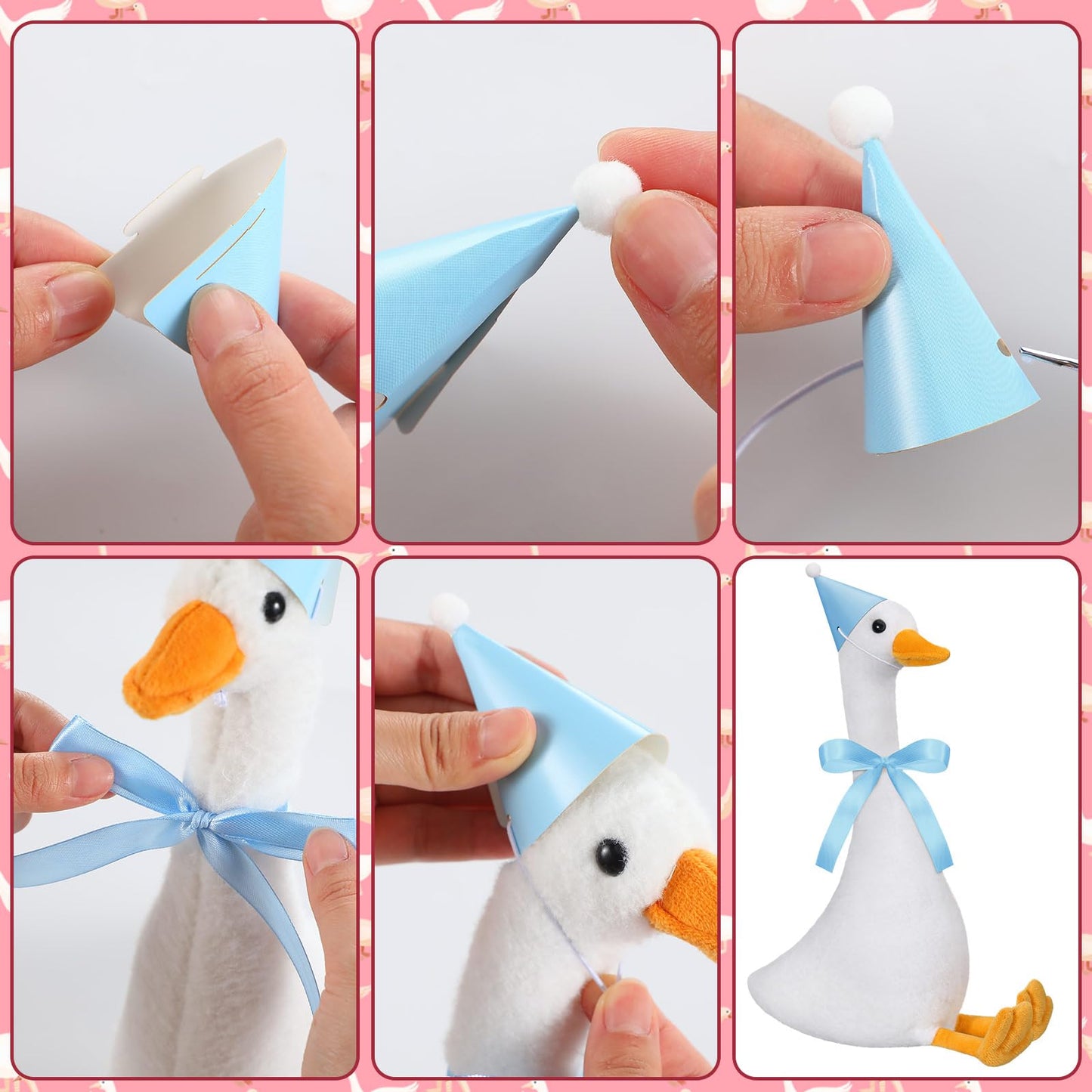 Blueweenly 12 Sets 11.8 Inch One Silly Goose Plush Party Favor, Birthday Decor for Girl Boy Stuffed Goose Animals with Hats and Ribbons(Cuddly Style)