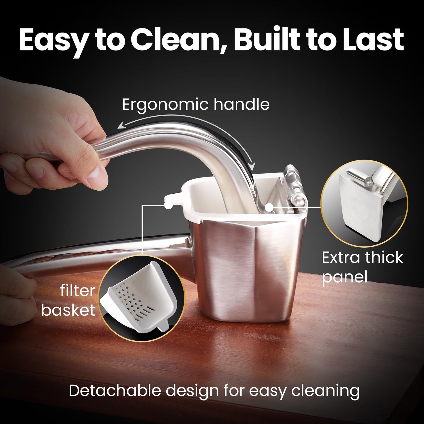 Stainless Steel Lemon Squeezer, Heavy-Duty Orange Juicer, Durable Hand Press Citrus Juicer, Portable Lime Squeezer, Rust-Free, Easy to Clean, Ideal for Kitchen & Bar, 5-Year Warranty