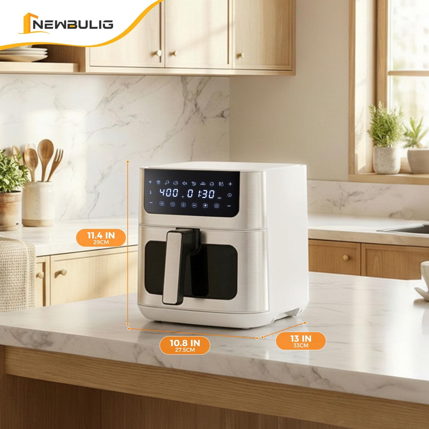 NEWBULIG Air Fryer 6.34QT Airfryer with Visible Window Stainless Steel