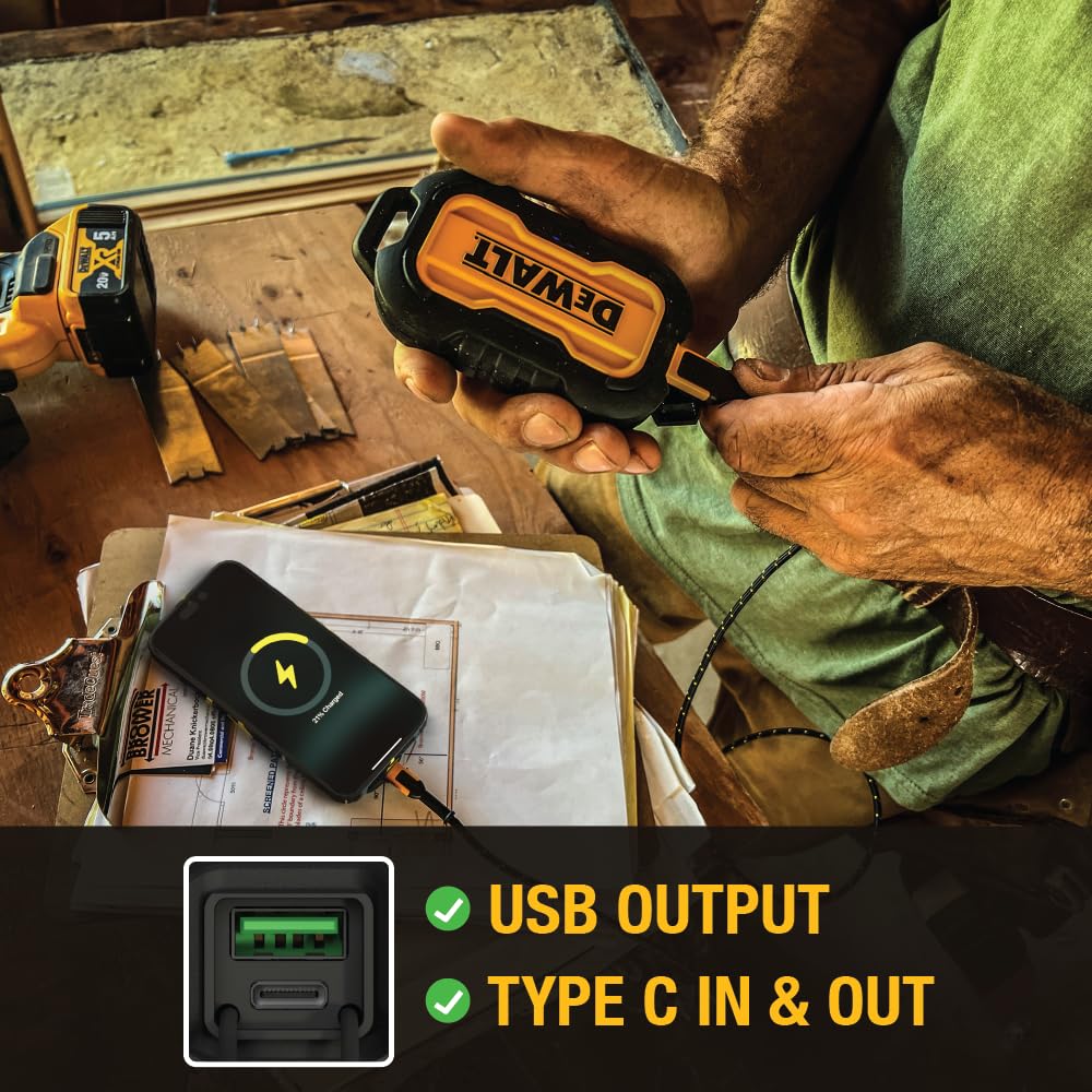 DEWALT Portable Charger, Power Bank, 10,000 mAh Battery Pack with USB-C Port for iPhone 16/16 Plus/16 Pro/16 Pro Max, iPhone 15 Series, iPhone 14/13, Samsung Galaxy