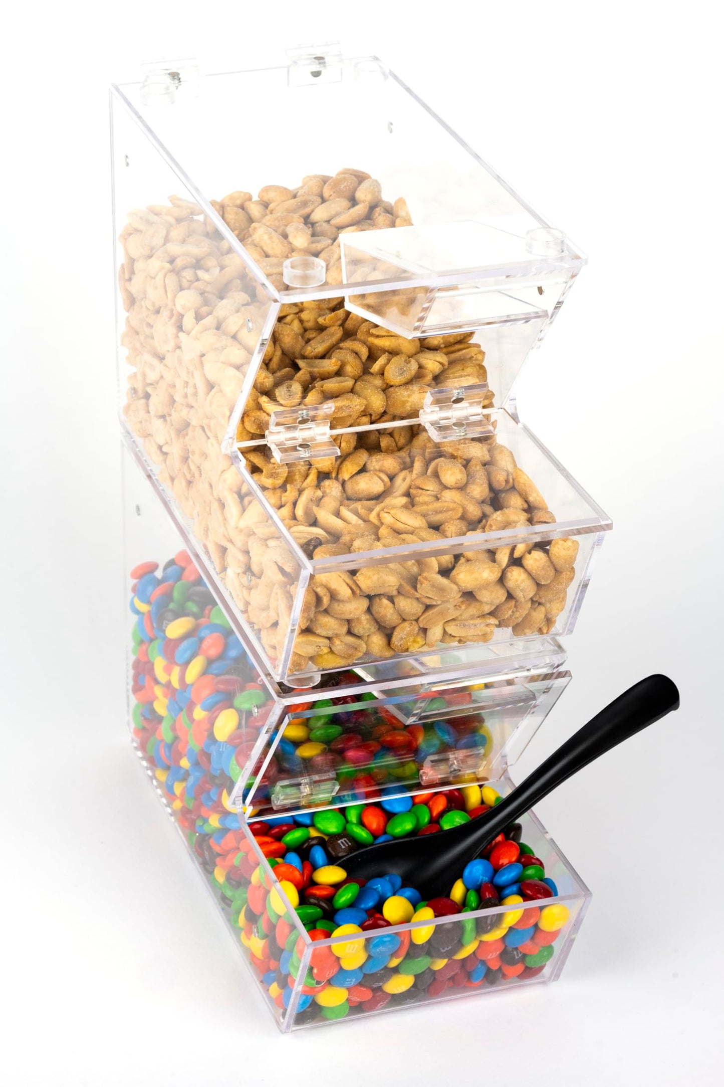IneVibe Candy Bin Topping Dispenser - Acrylic Bulk Sprinkle Container w/Scoop, Stackable & Magnetic for Multiple Holders on Shelf - Commercial Setting for Cereal, Nuts, Candies & Snack Food Storage