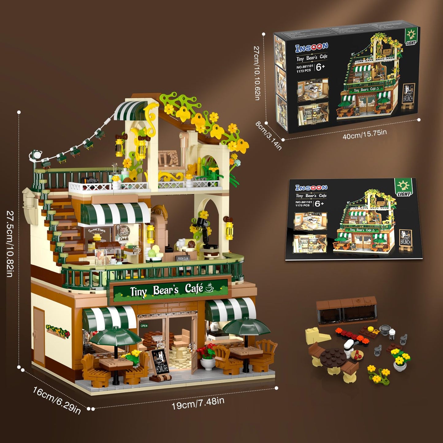 INSOON City Coffee House Building Set with Light, 1173 PCS Cafe Shop Building Block Toy with Ordering Counter Baking Room, Architecture Construction Model for Adults Teens Kids Boys Girls Ages 6-12+