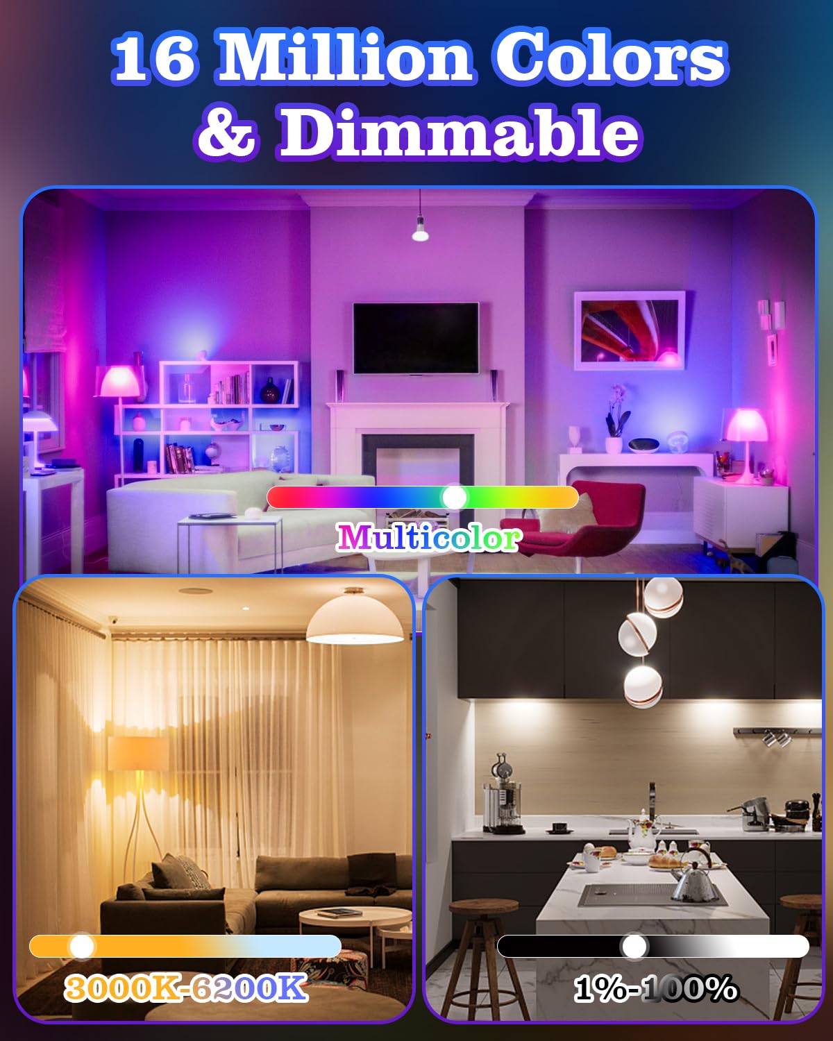 6 Pack E12 Smart Candelabra Light Bulbs – RGB + Tunable White Smart LED Bulb Music Sync, Schedule & Group Control, WiFi Candle Bulbs Compatible with Alexa & Google Home for Chandelier, 5W (50W Eq.)